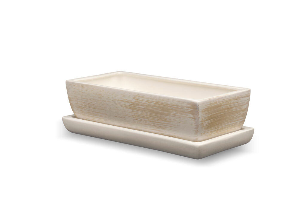 Donica ceramiczna Kaktusiarka Kwadrat Mały z podstawką R0123 29,5 x 13,5 cm beżowy