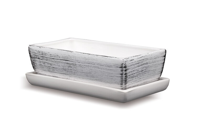Donica ceramiczna Kaktusiarka Kwadrat Mały z podstawką J1536 29,5 x 13,5 cm biały z czarnym