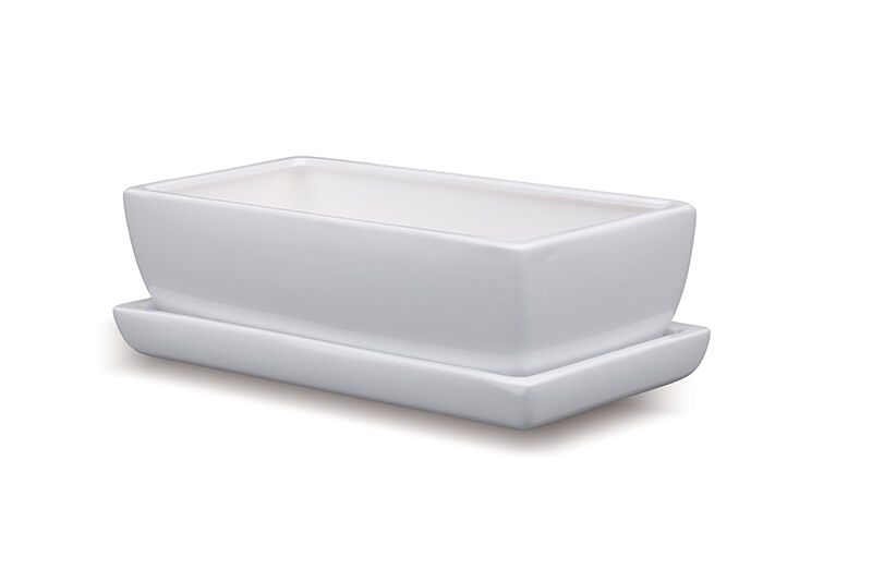 Donica ceramiczna Kaktusiarka Kwadrat Mały z podstawką J1500 29,5 x 13,5 cm biały