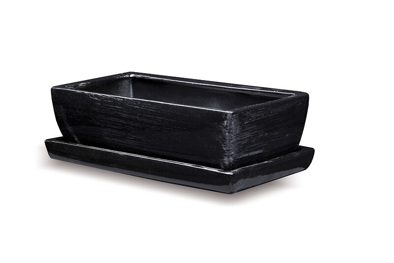 Donica ceramiczna Kaktusiarka Kwadrat Mały z podstawką J1432 29,5 x 13,5 cm czarny ze srebrem