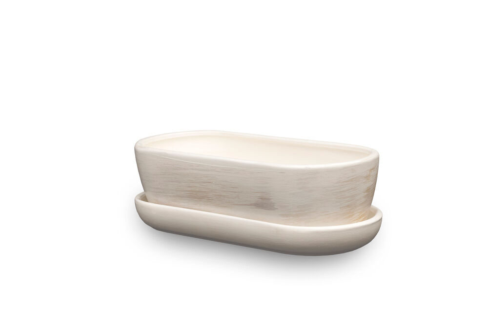 Donica ceramiczna Kaktusiarka 1 z podstawką R0123 27,5 x 12,5 cm beżowy