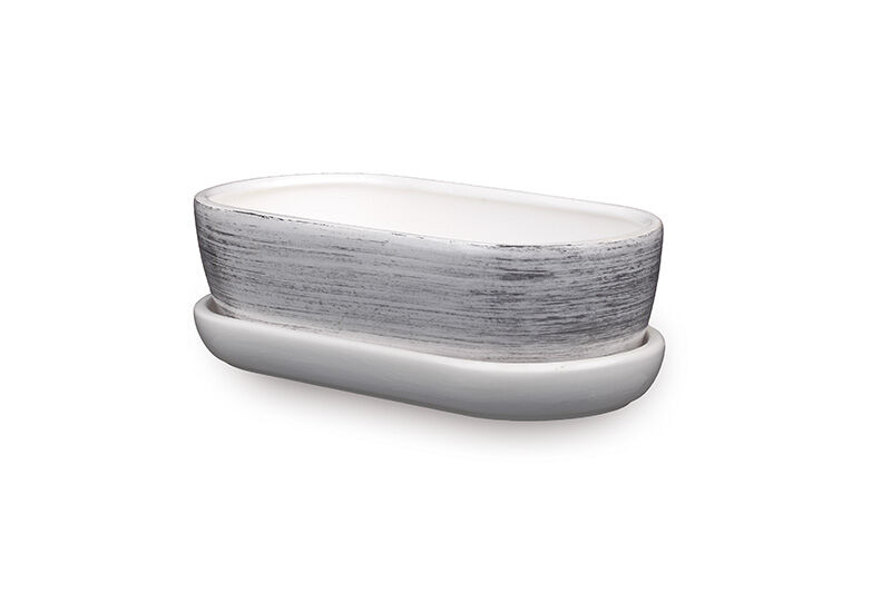 Donica ceramiczna Kaktusiarka 1 z podstawką J1536 27,5 x 12,5 cm biały z czarnym