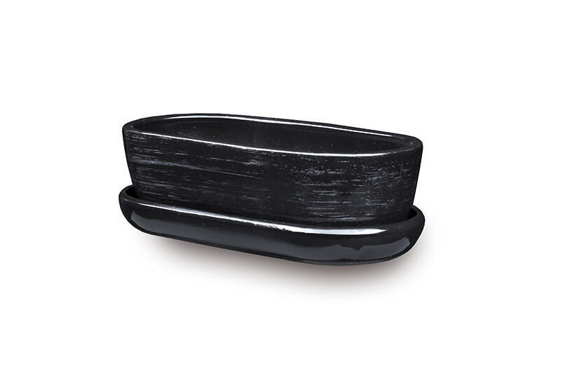 Donica ceramiczna Kaktusiarka 1 z podstawką J1432 27,5 x 12,5 cm czarny ze srebrem