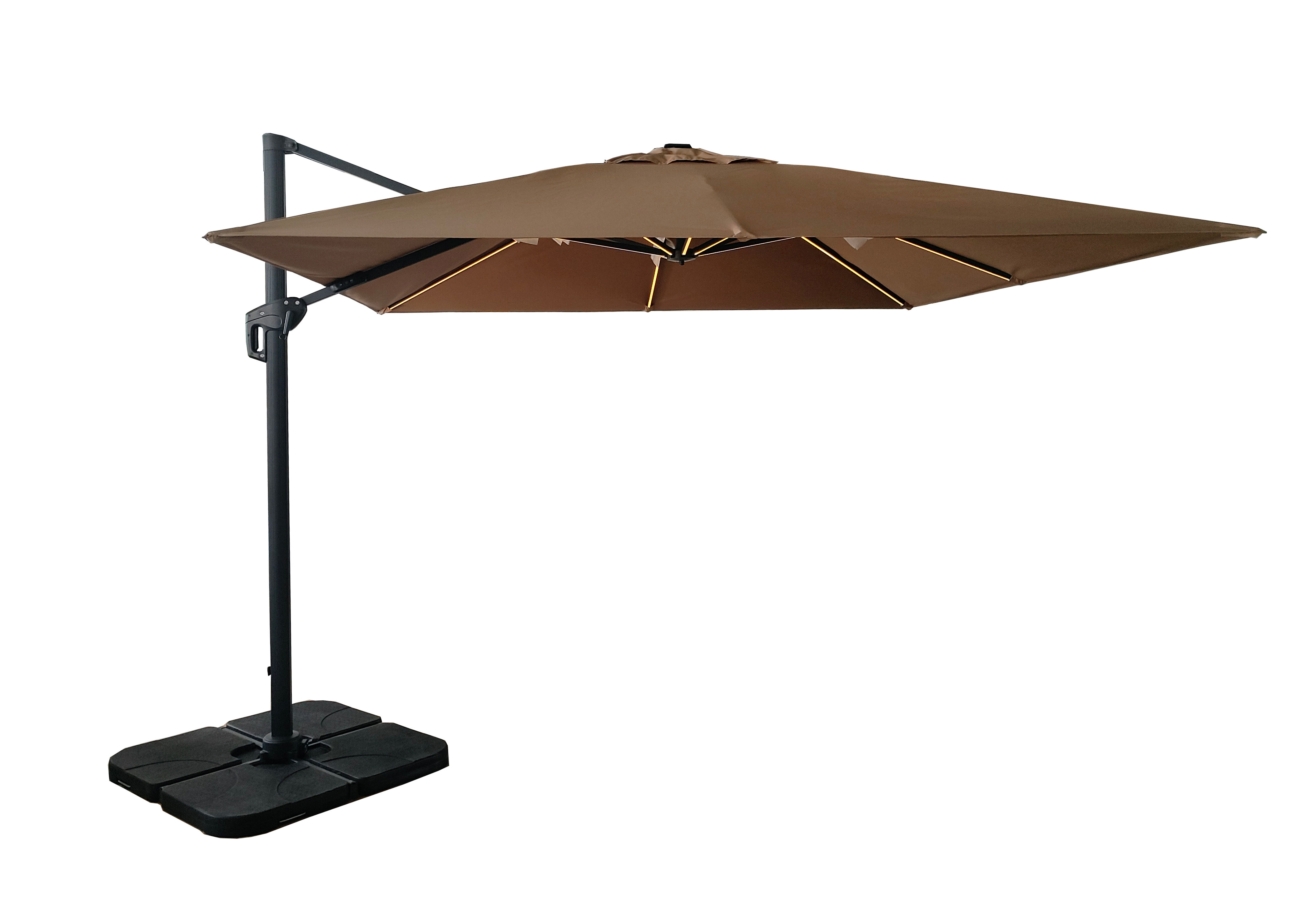 Parasol ogrodowy boczny z oświetleniem LED 300 cm szary