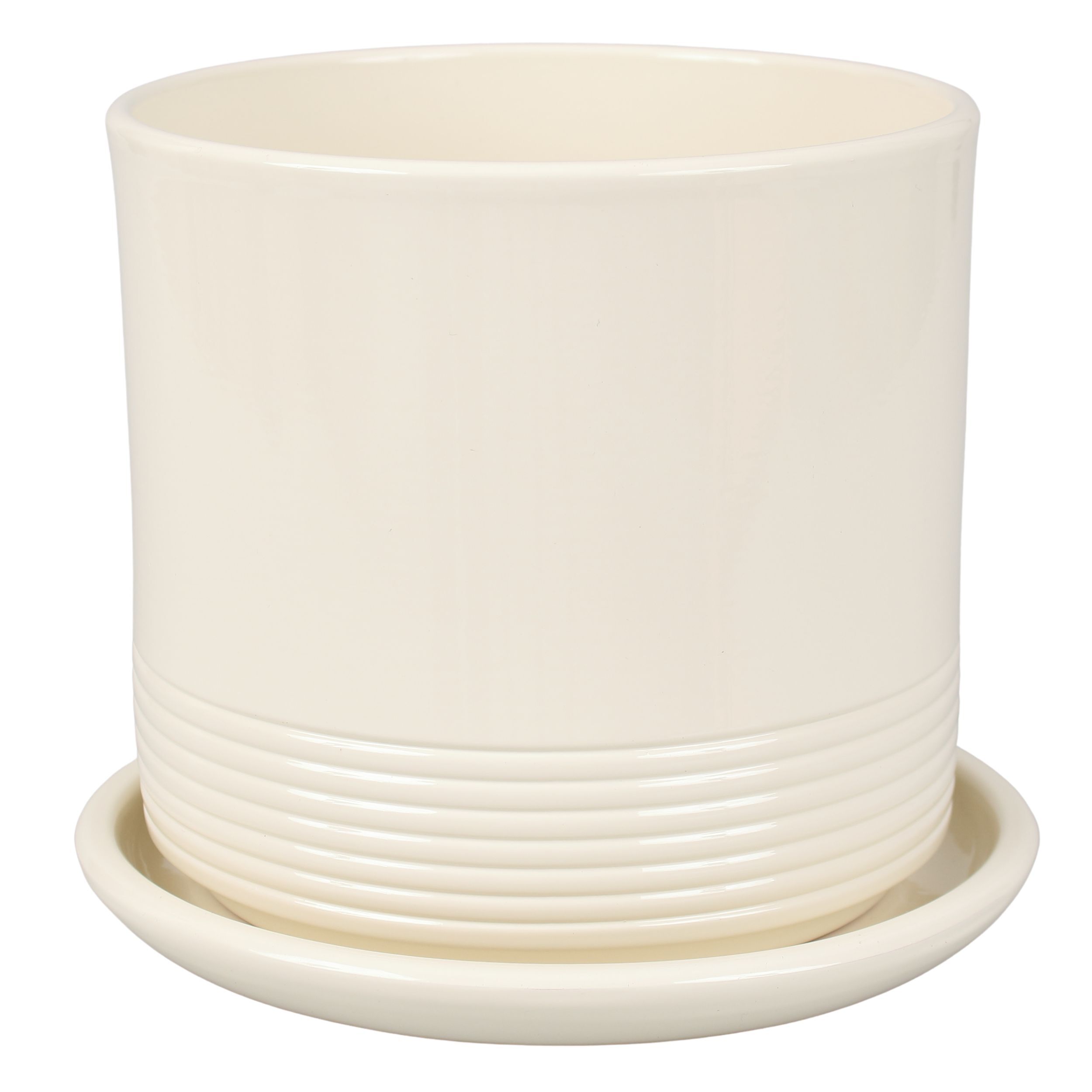 Doniczka cylinder Rille 15 cm + podtstawka kremowy