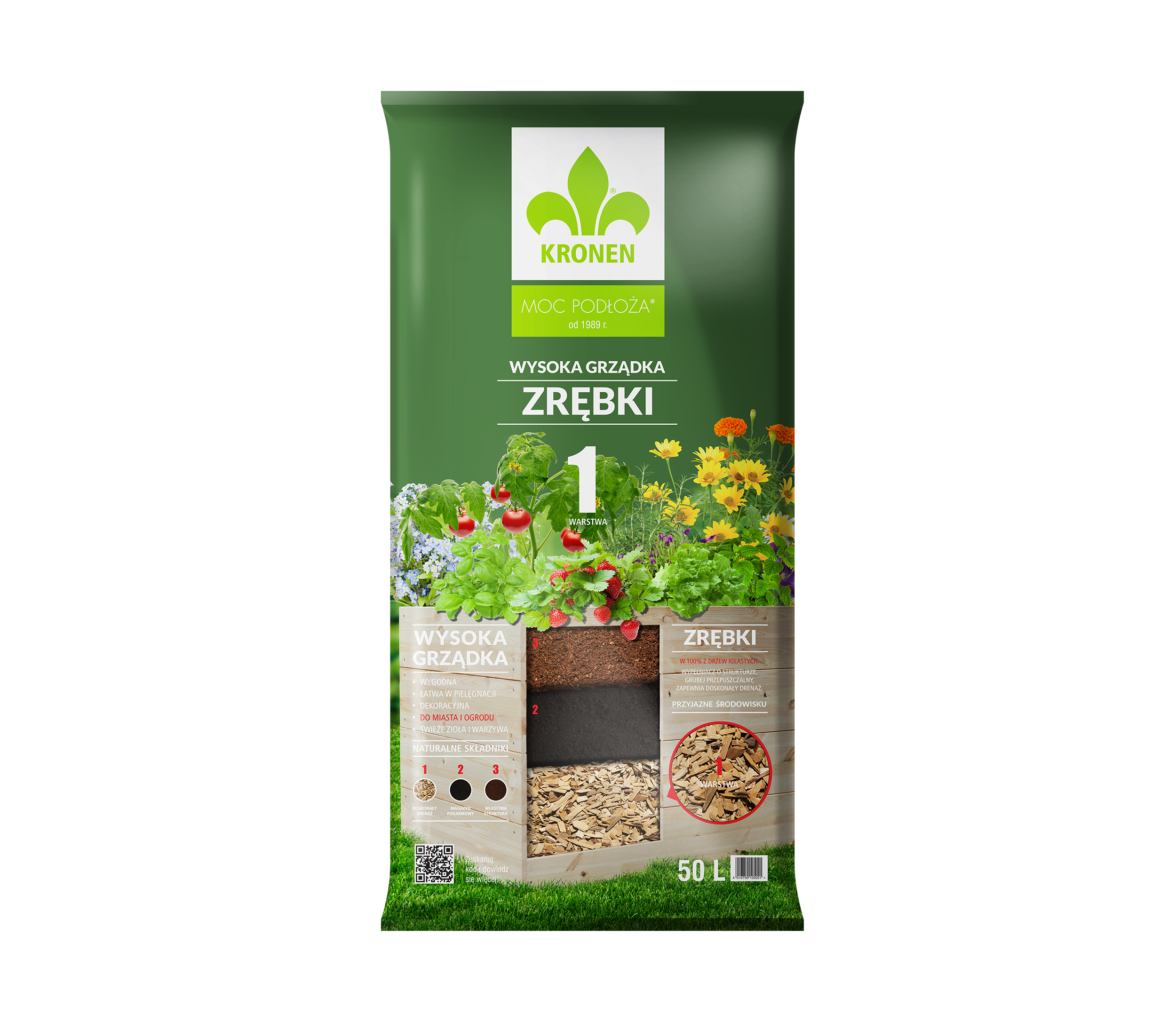 Wysoka grządka zrębki warstwa 1 50 l KRONEN
