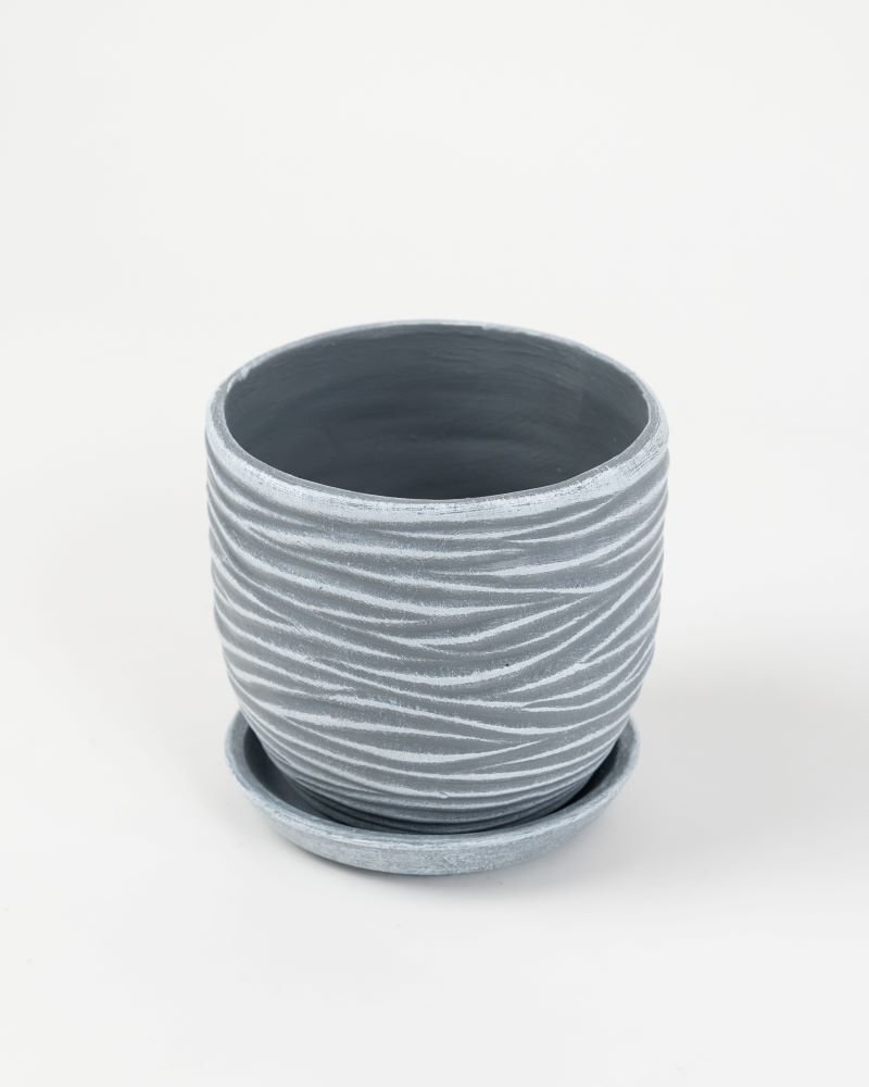 Doniczka ceramiczna Fala z podstawkiem 16 cm szary