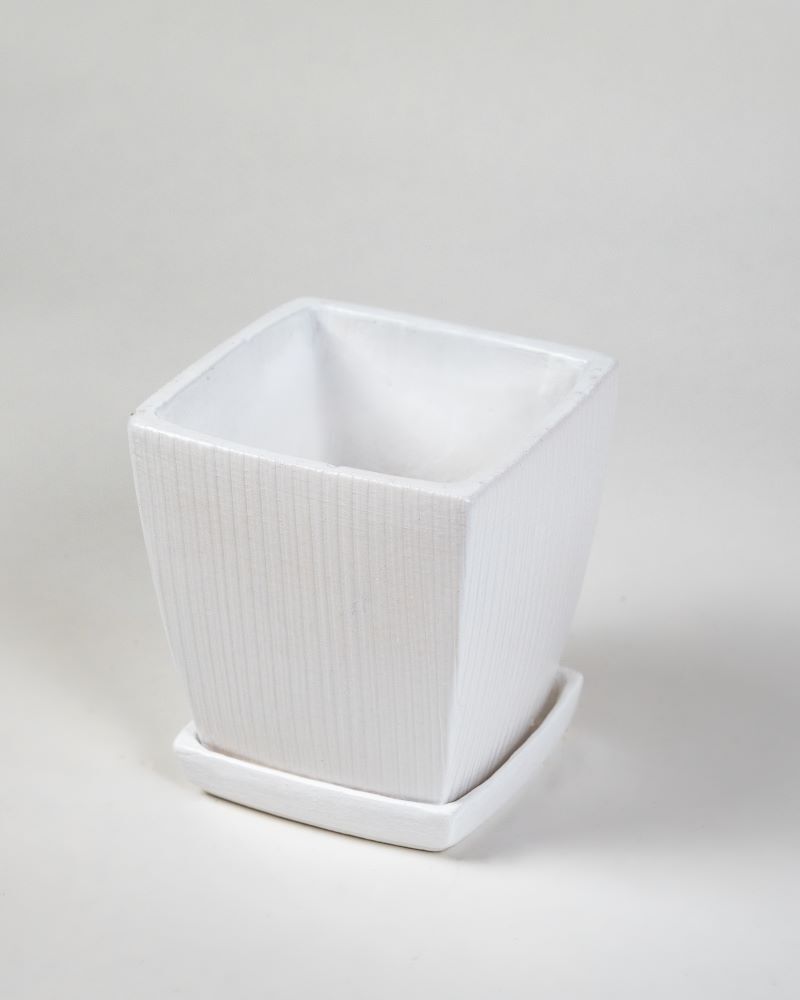 Doniczka ceramiczna Kwadrat z podstawkiem 16 cm biały