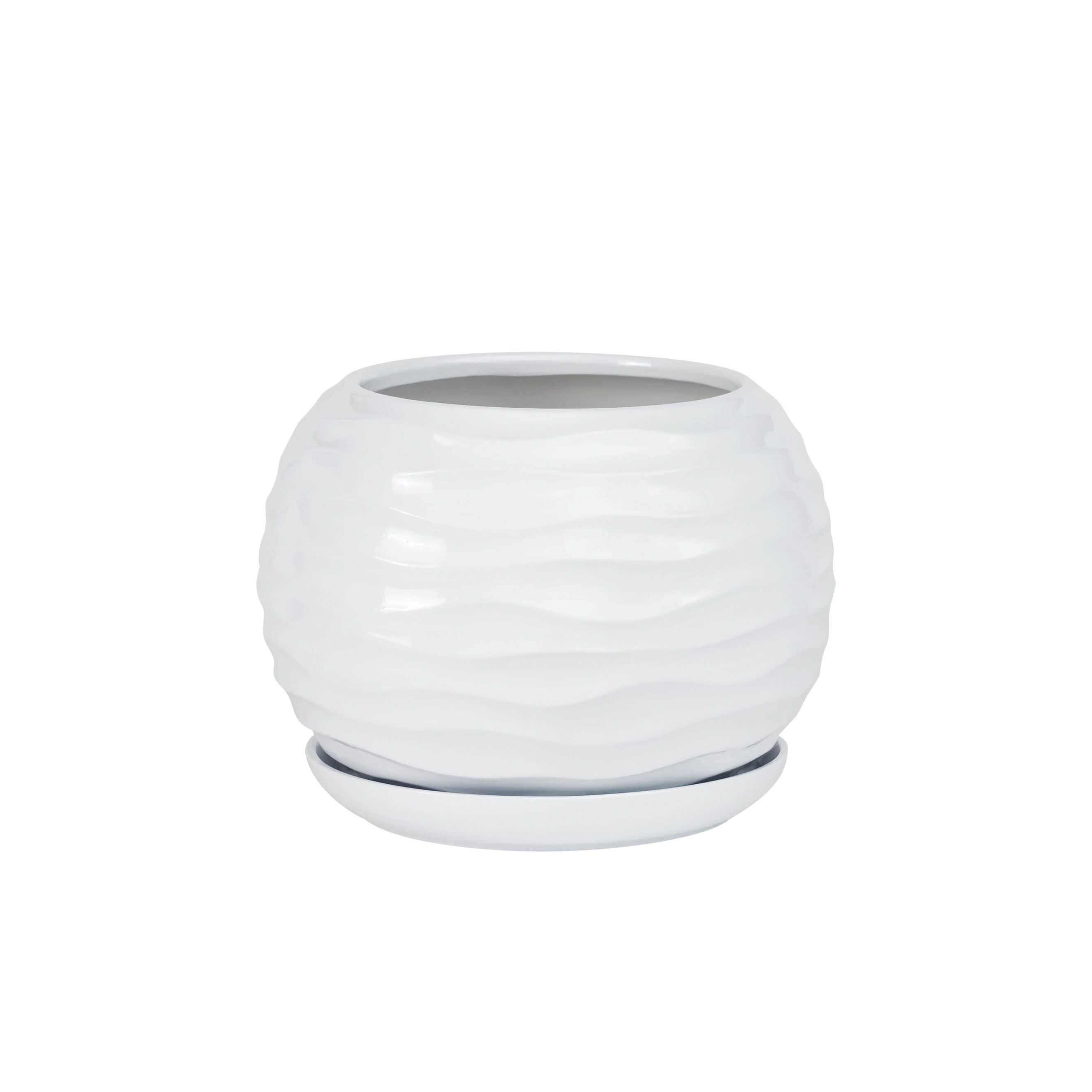 Doniczka ceramiczna z podstawką kula duna 20 x 18 cm biały połysk symbol 2025
