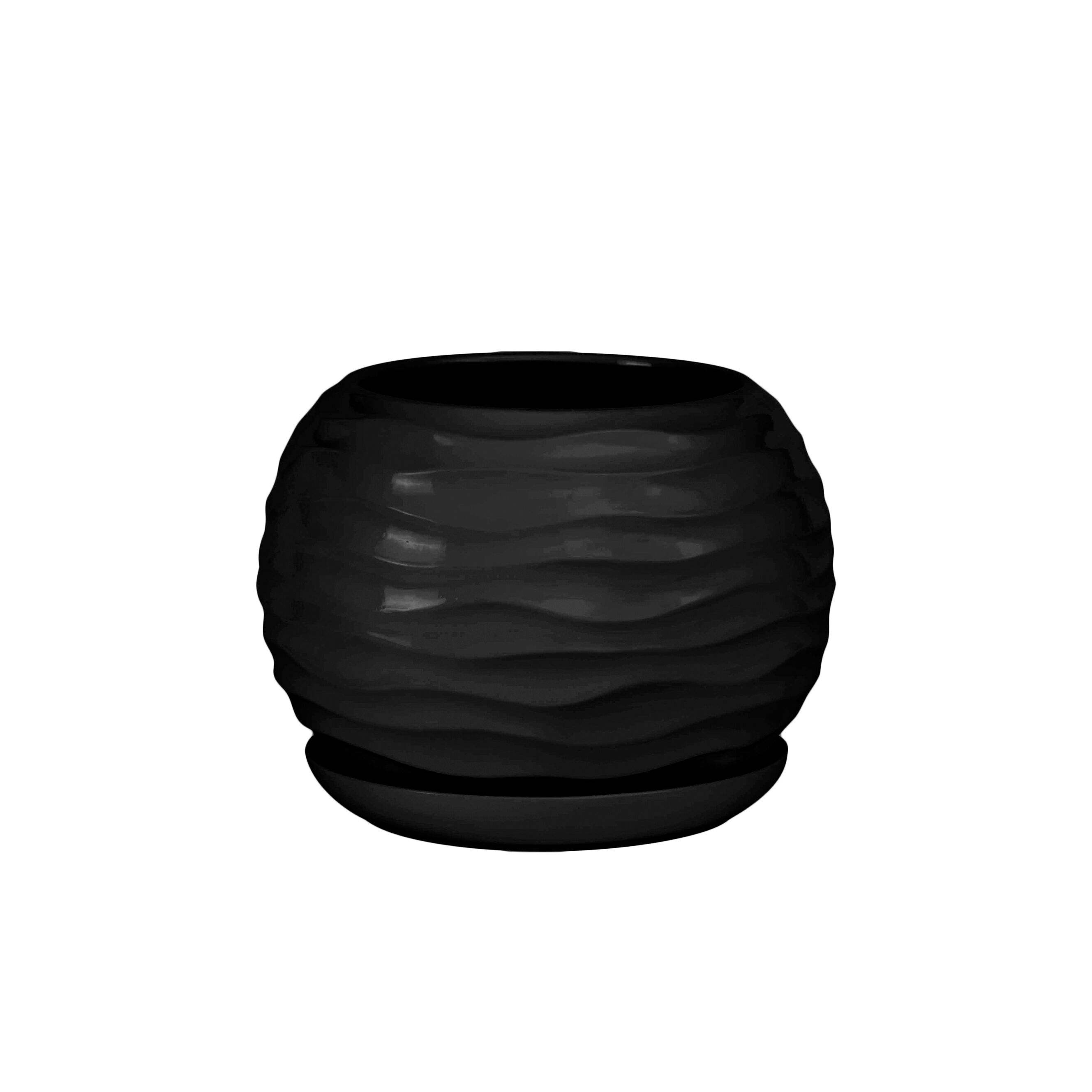 Doniczka ceramiczna z podstawką kula duna 29 x 23 cm czarny połysk symbol 2028