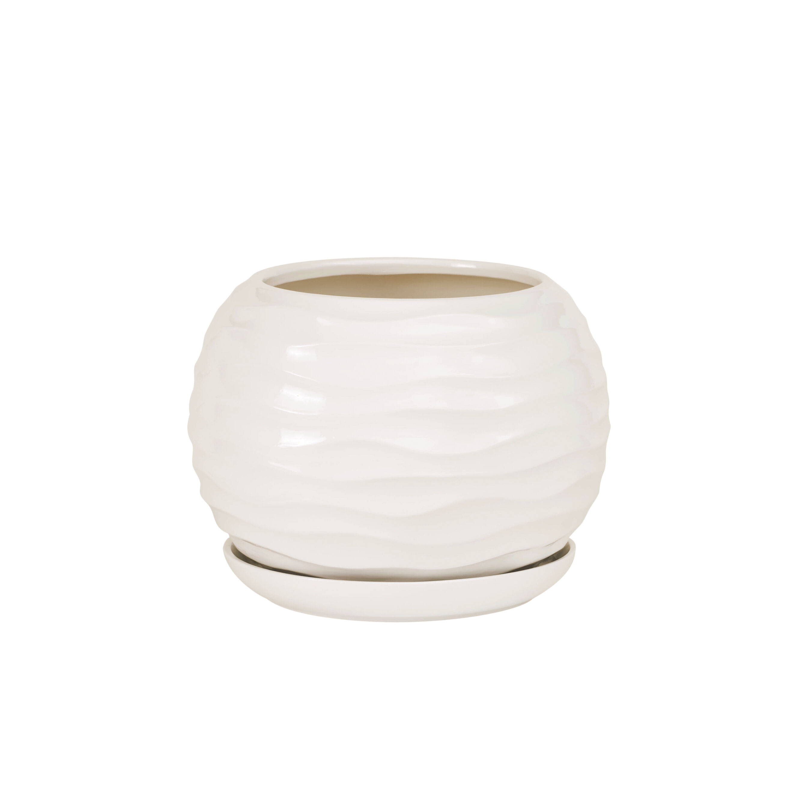 Doniczka ceramiczna z podstawką kula duna 16 x 14 cm krem połysk symbol 2024