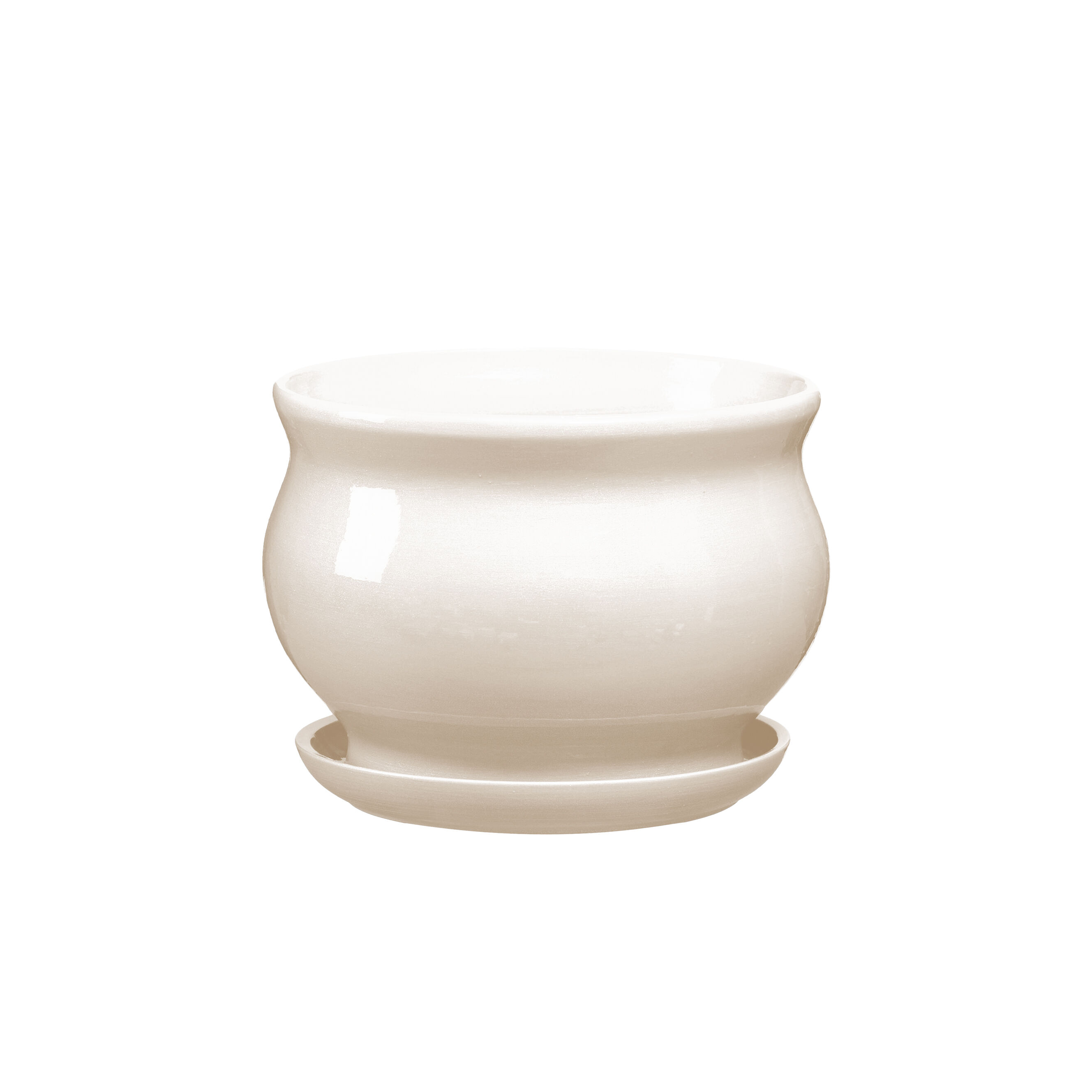 Doniczka ceramiczna z podstawką kokarda 10,5 x 13 cm krem połysk symbol 662