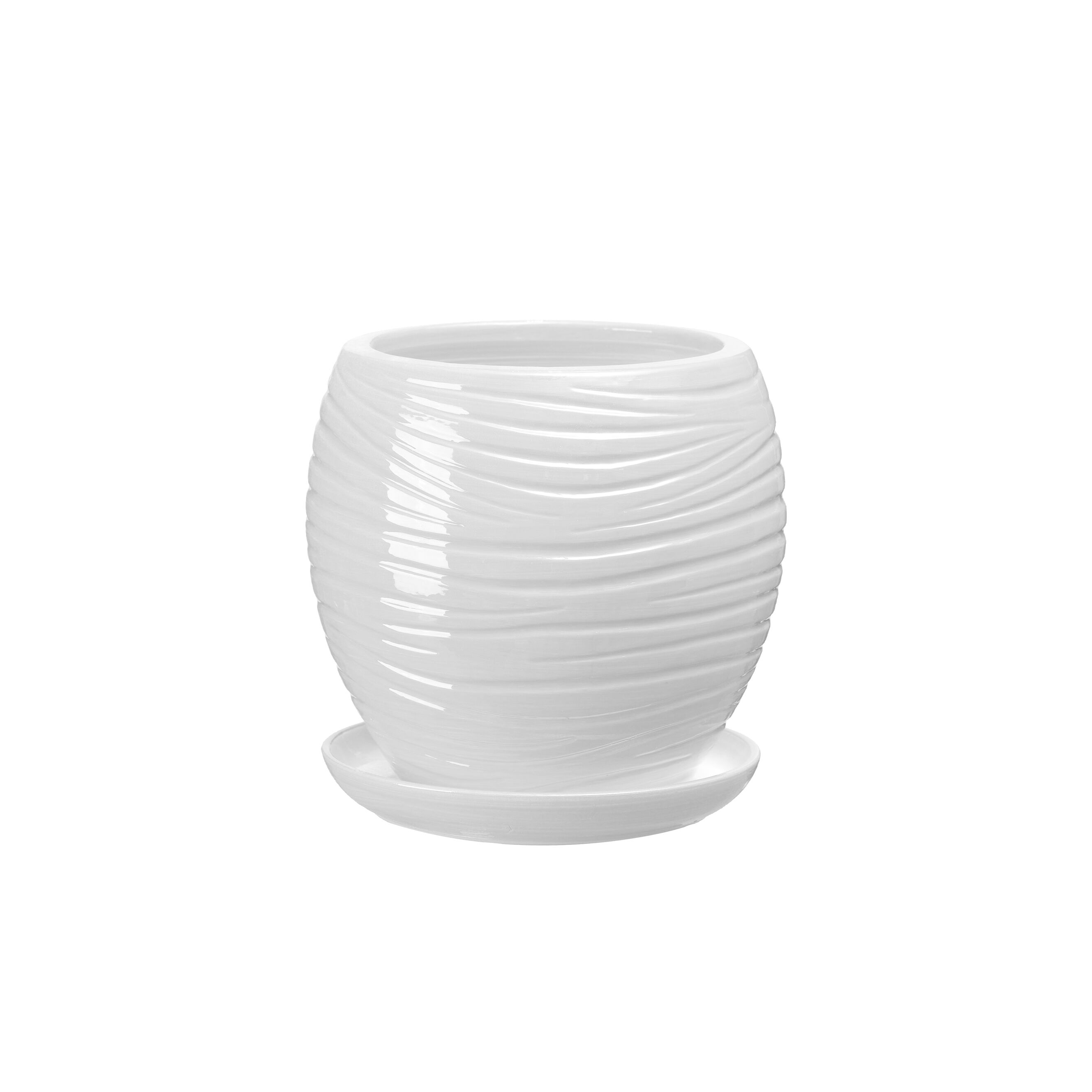 Doniczka ceramiczna z podstawką naomi 17,5 x 13,5 cm biały połysk  symbol 1011