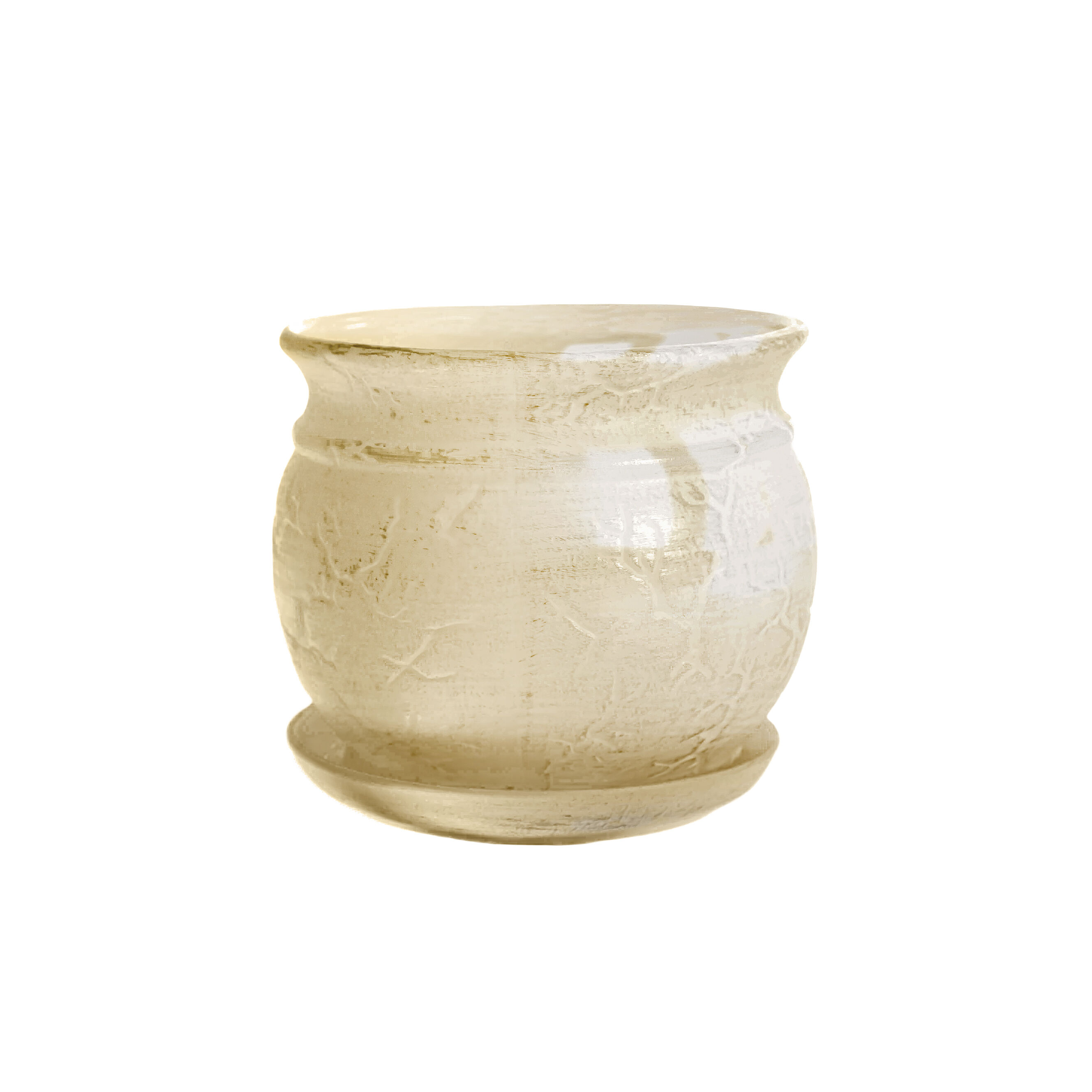 Doniczka ceramiczna z podstawką kamień 15 x 20 cm krem połysk symbol 813