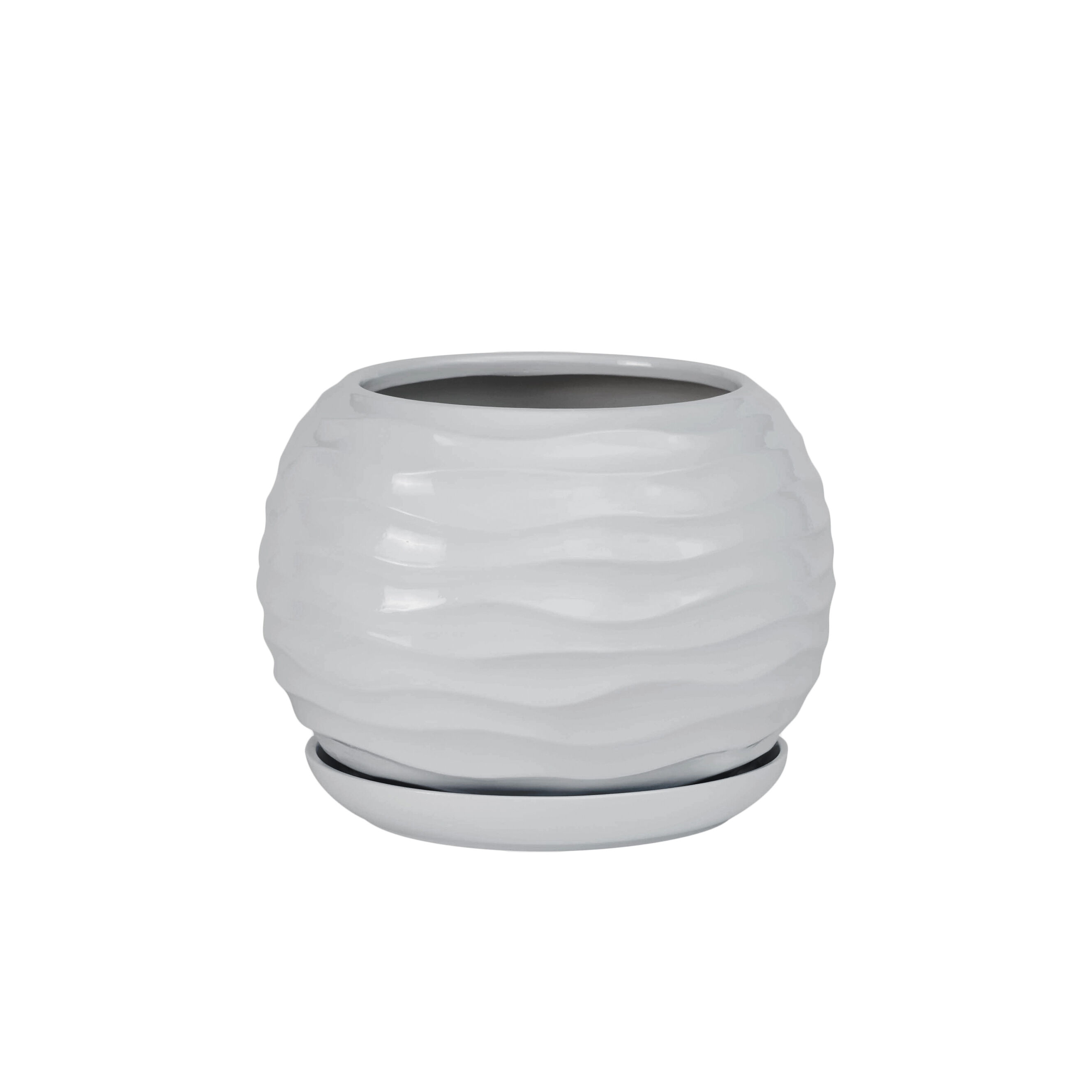 Doniczka ceramiczna z podstawką kula duna 20 x 18 cm szary połysk symbol 2025
