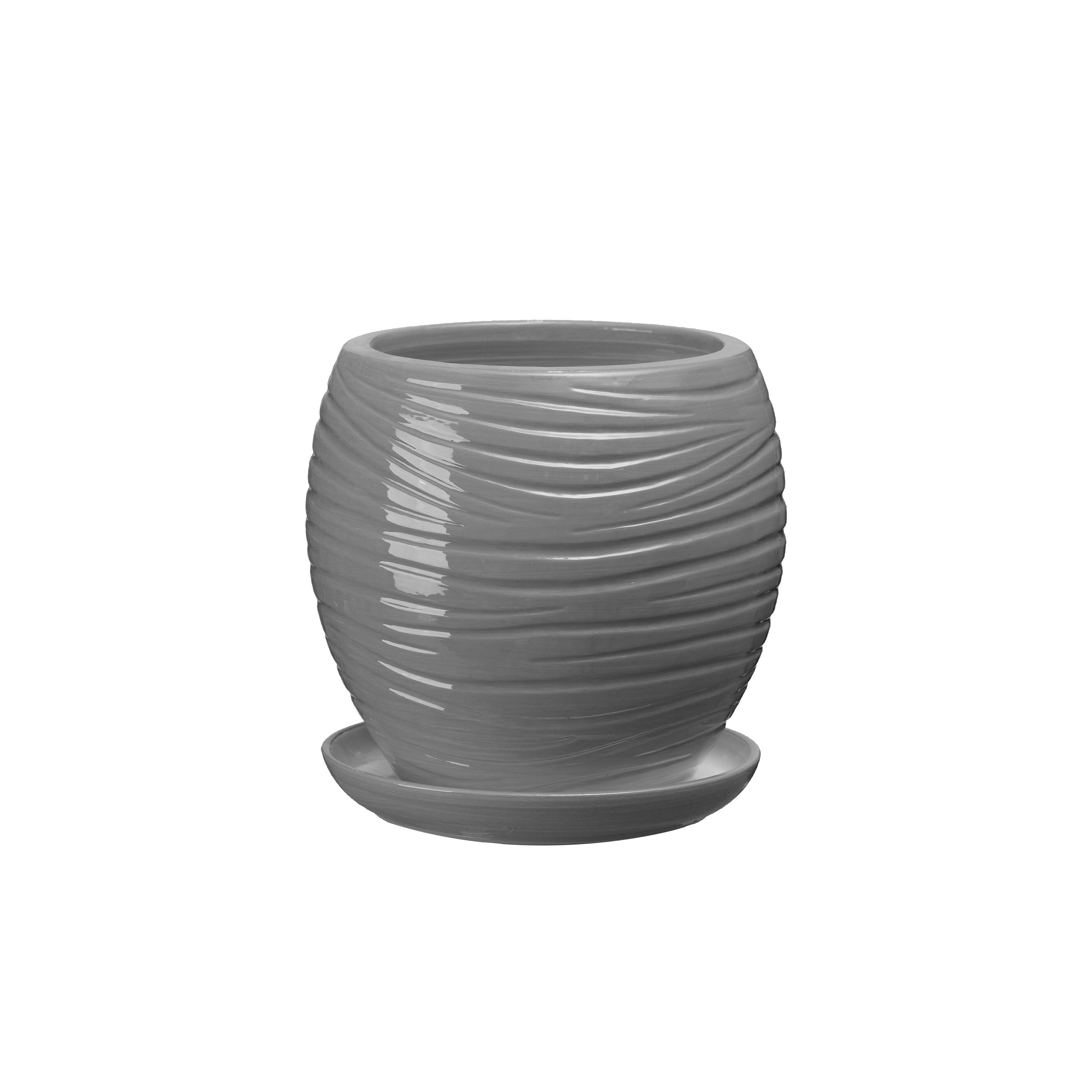 Doniczka ceramiczna z podstawką naomi 17,5 x 13,5 cm szary połysk symbol 1011