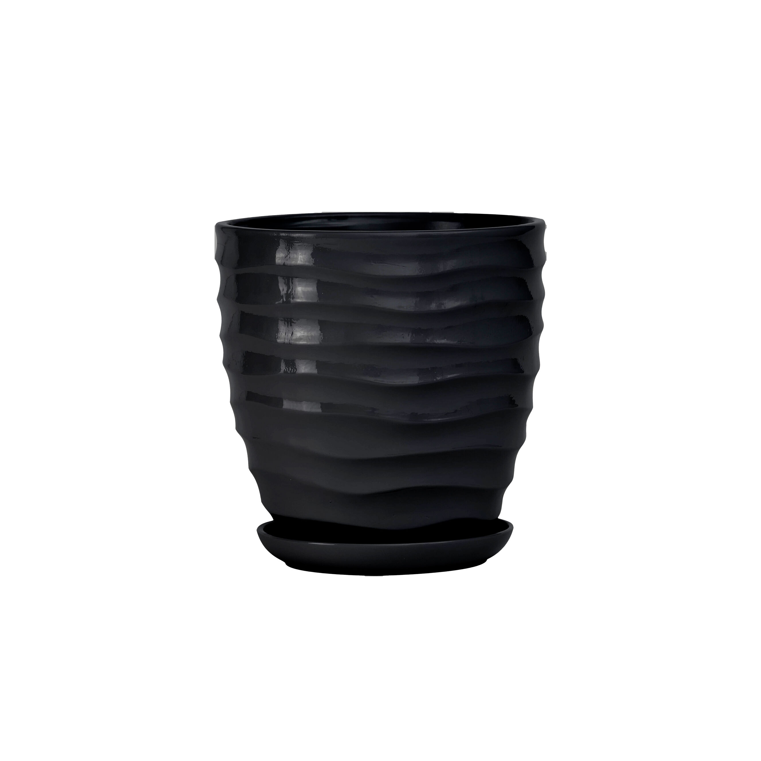 Doniczka ceramiczna z podstawką duna 28 x 25,5 cm czarny połysk symbol 3013