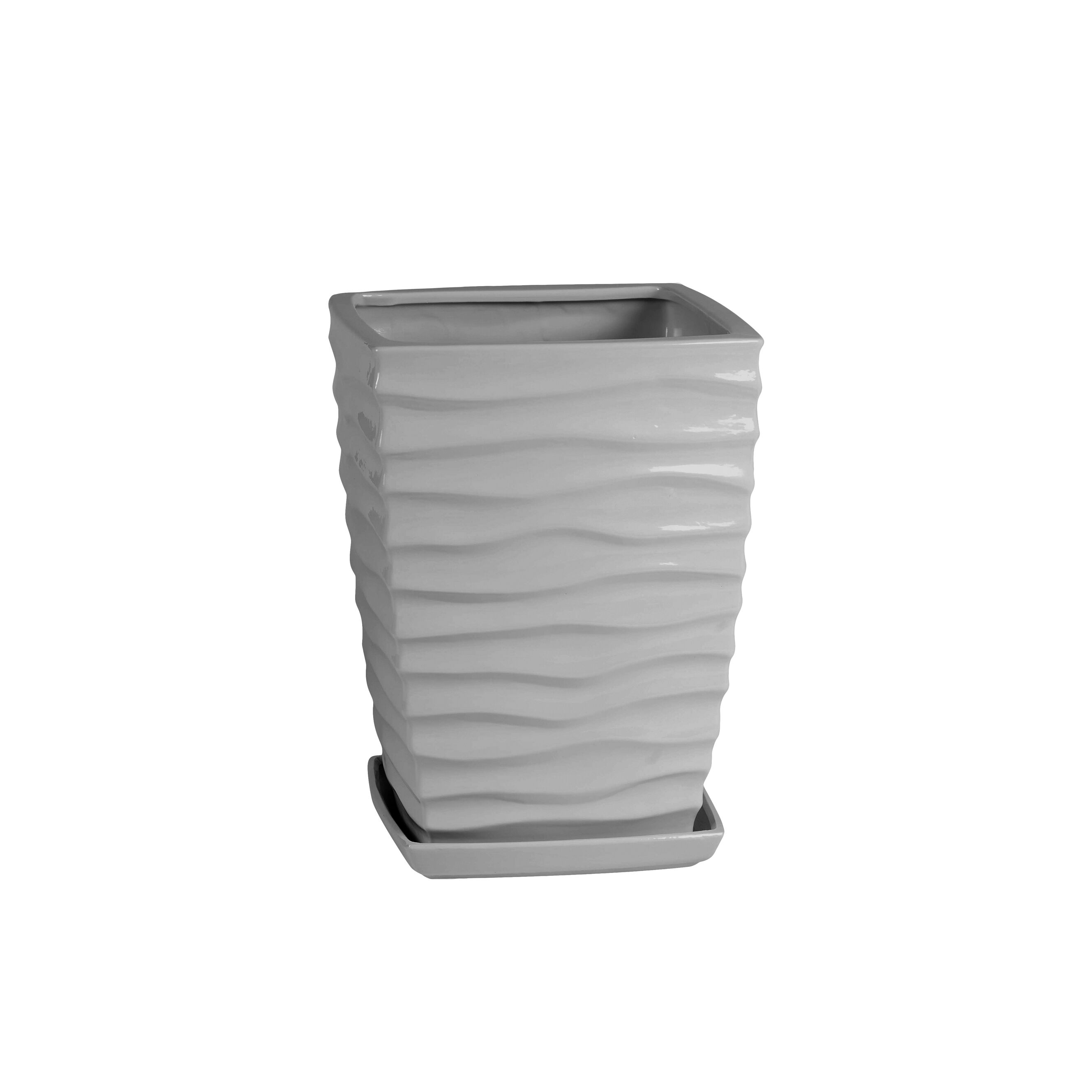 Doniczka ceramiczna z podstawką kwadrat duna 26 x 18 cm szary połysk symbol 040