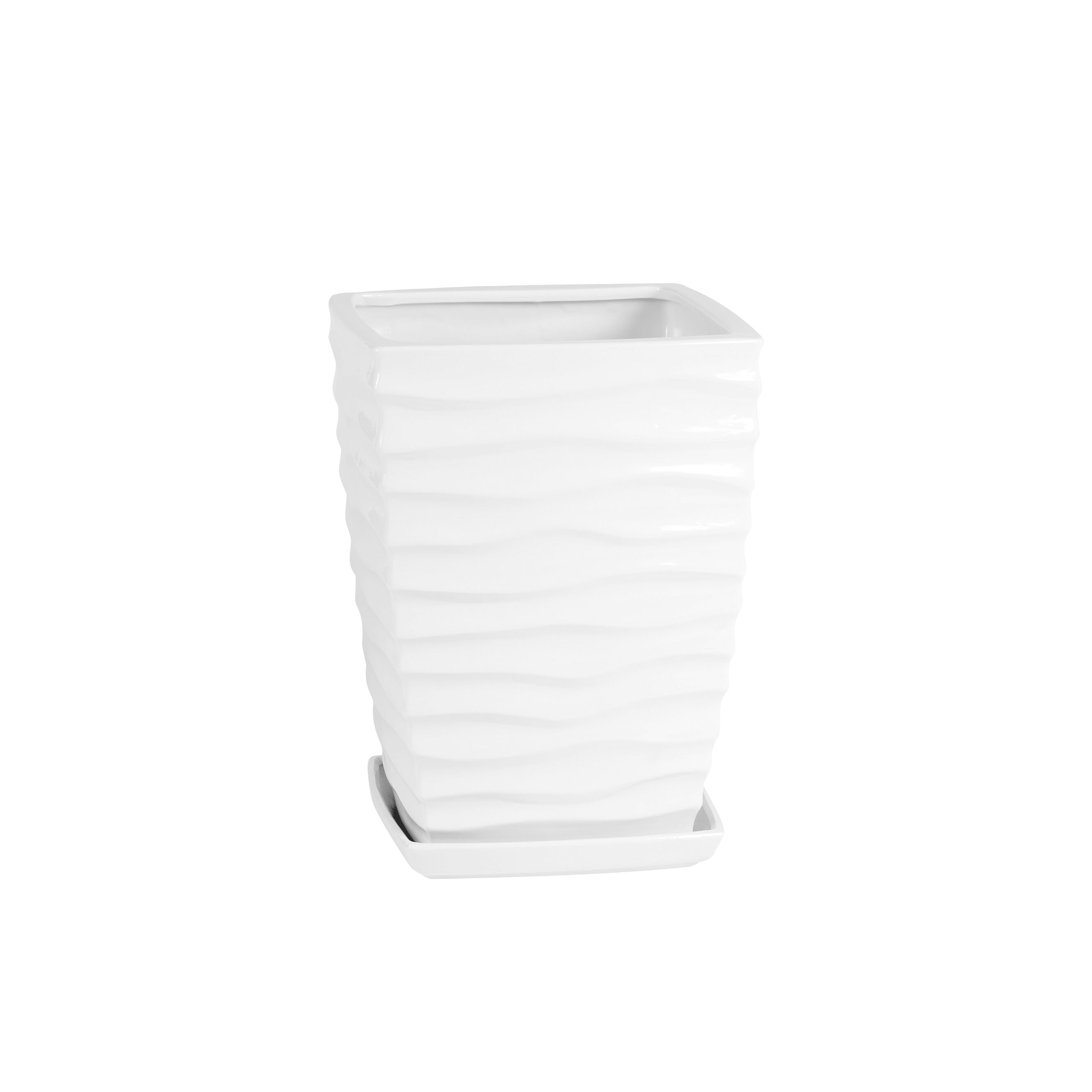 Doniczka ceramiczna z podstawką kwadrat duna 33 x 24 cm biały (odcień szary) połysk symbol 041