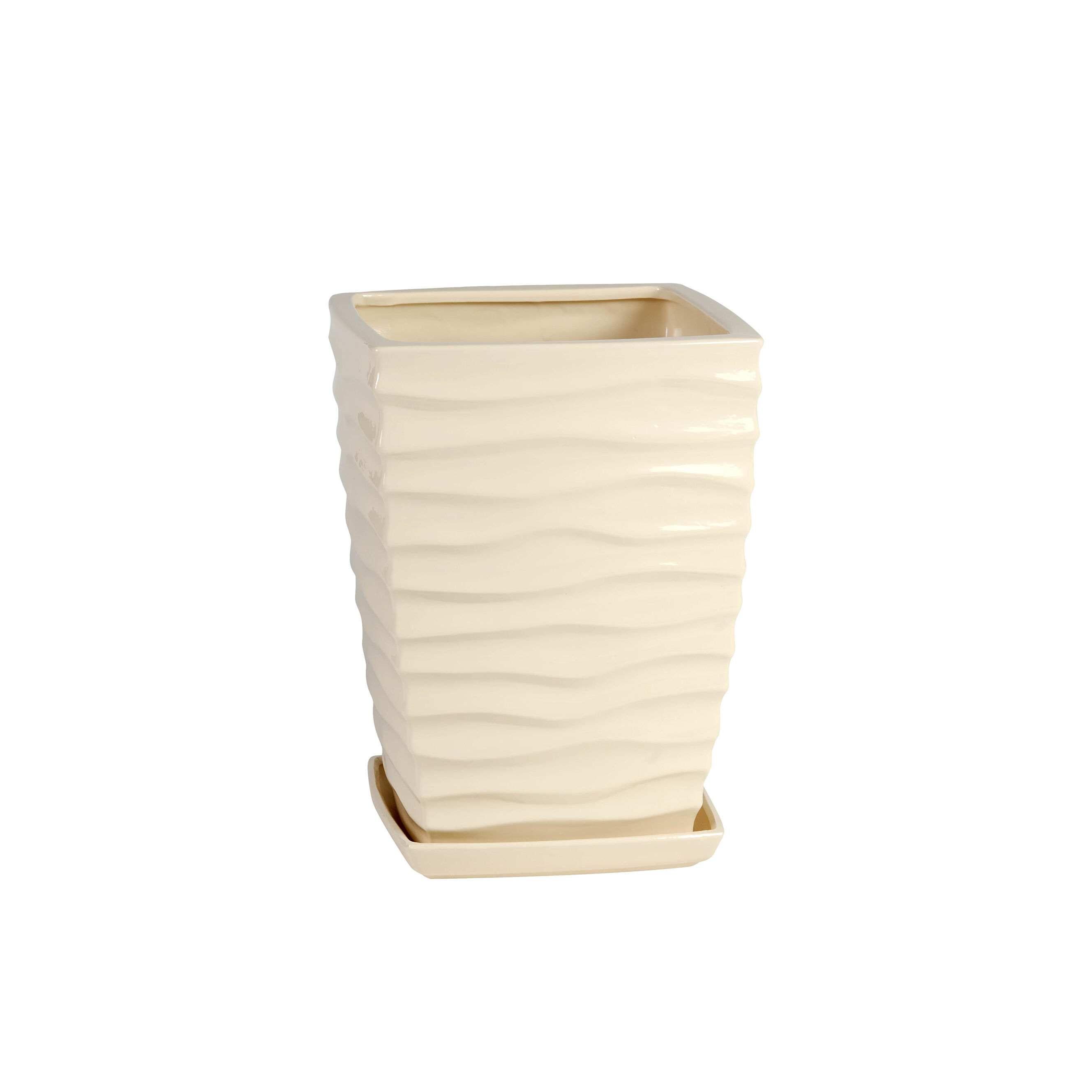 Doniczka ceramiczna z podstawką kwadrat duna 33 x 24 cm krem połysk symbol 041