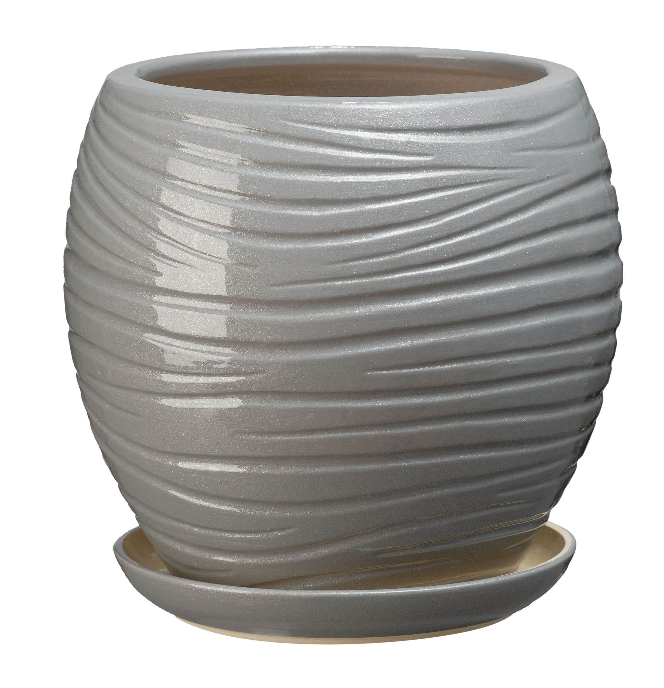 Doniczka ceramiczna z podstawką naomi 44 x 40 cm szary połysk symbol 1014