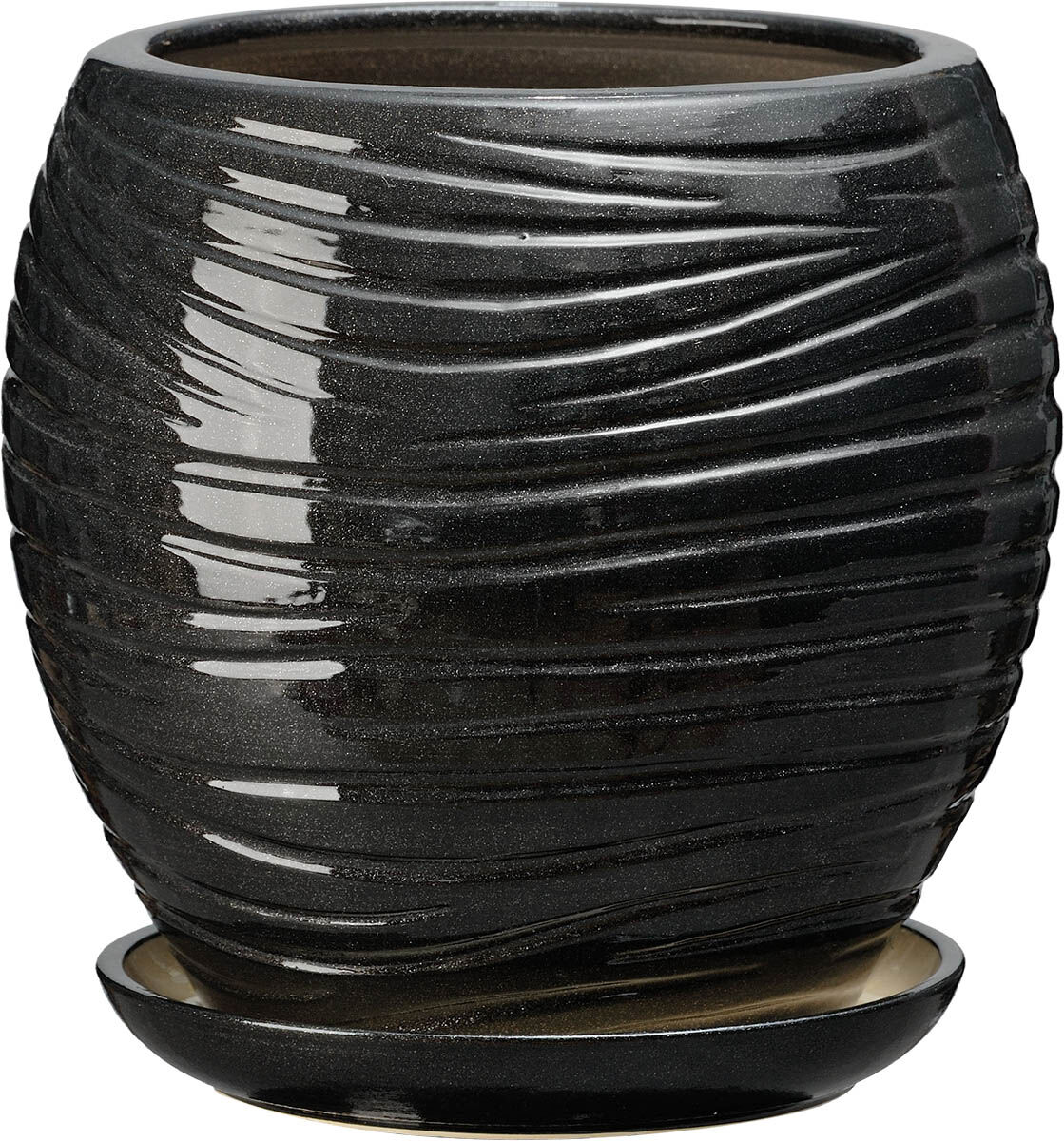 Doniczka ceramiczna z podstawką naomi 26 x 26 cm antracyt połysk symbol 1013