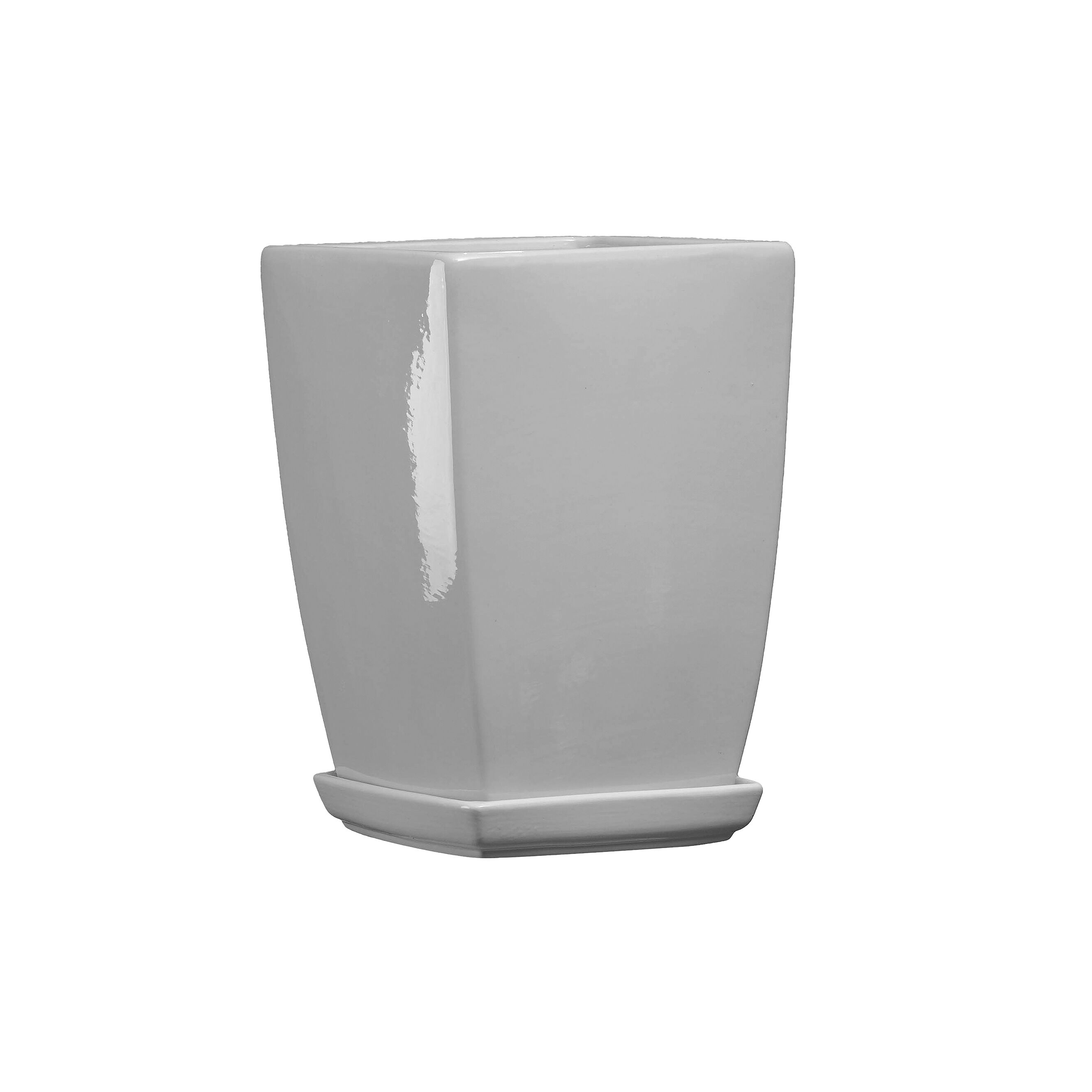 Doniczka ceramiczna z podstawką kwadrat pękaty 40 x 29 cm szary połysk symbol 39