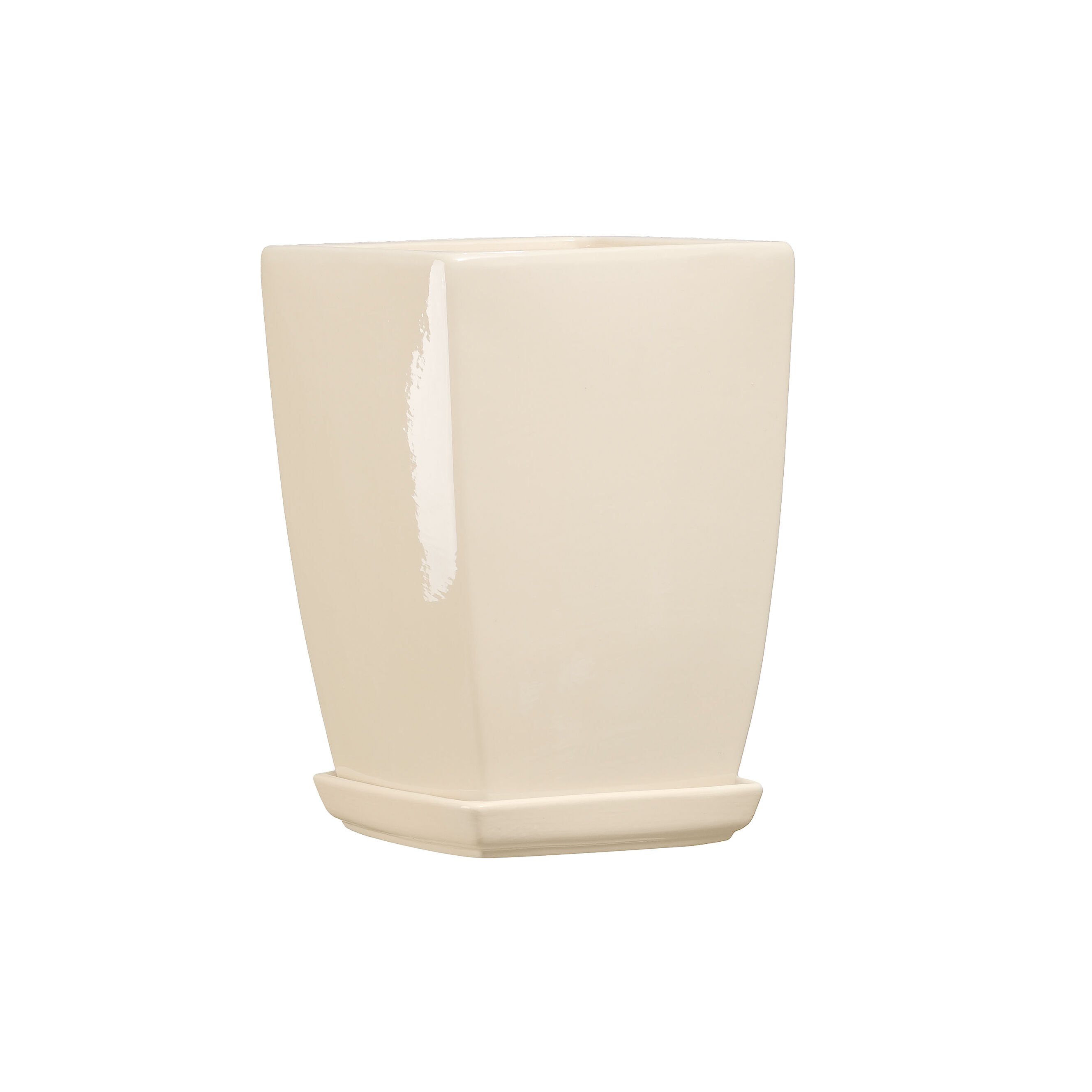 Doniczka ceramiczna z podstawką kwadrat pękaty 40 x 29 cm krem połysk symbol 39