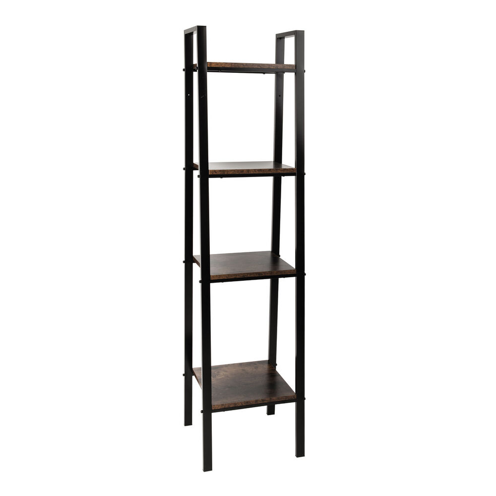 Regał metalowy 1848 czarny wąski 4 półki palone drewno stal malowana + MDF AWD INTERIOR