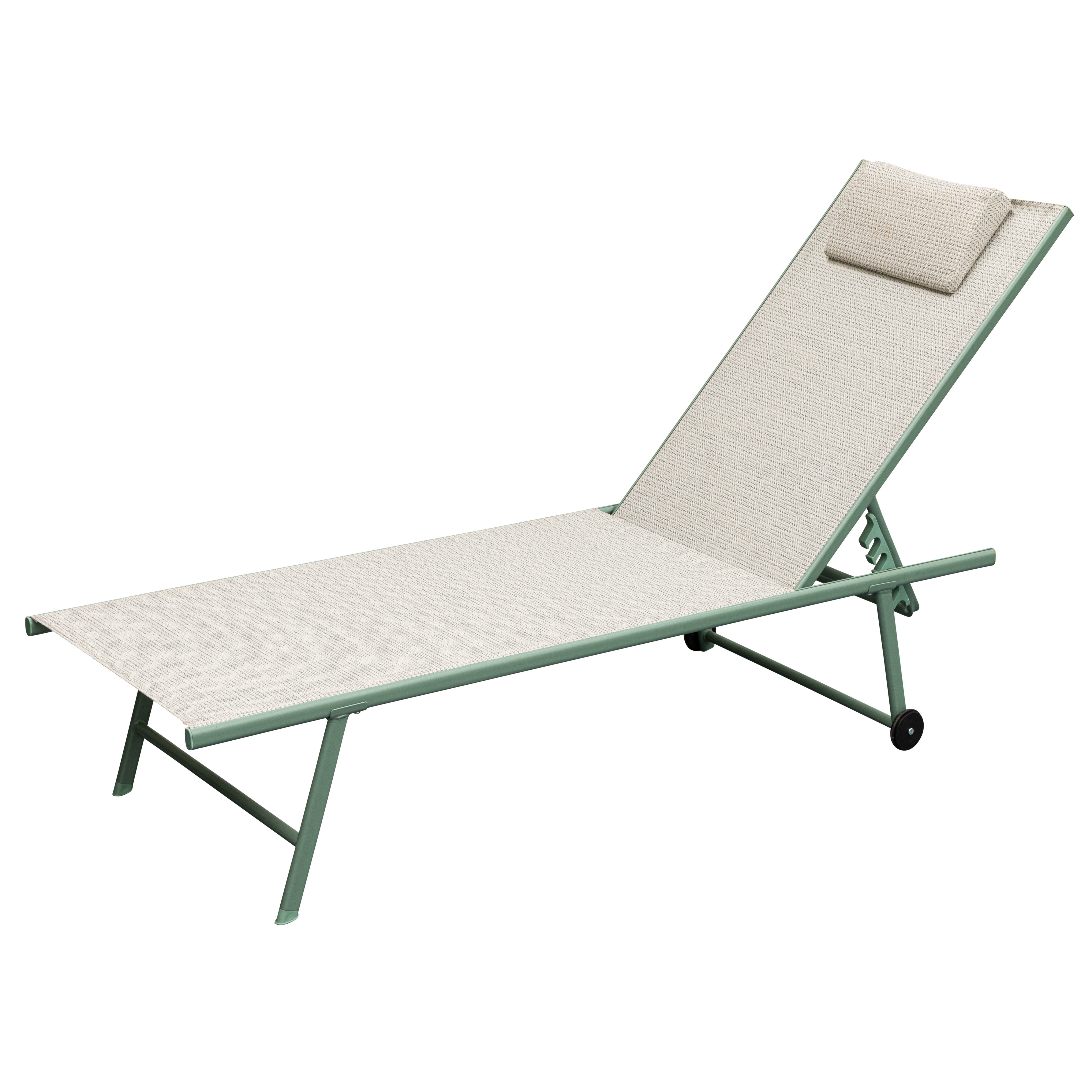 Leżanka pozycyjna z poduszką 185 x 55 x wys. 97/32 cm beżowo-miętowa