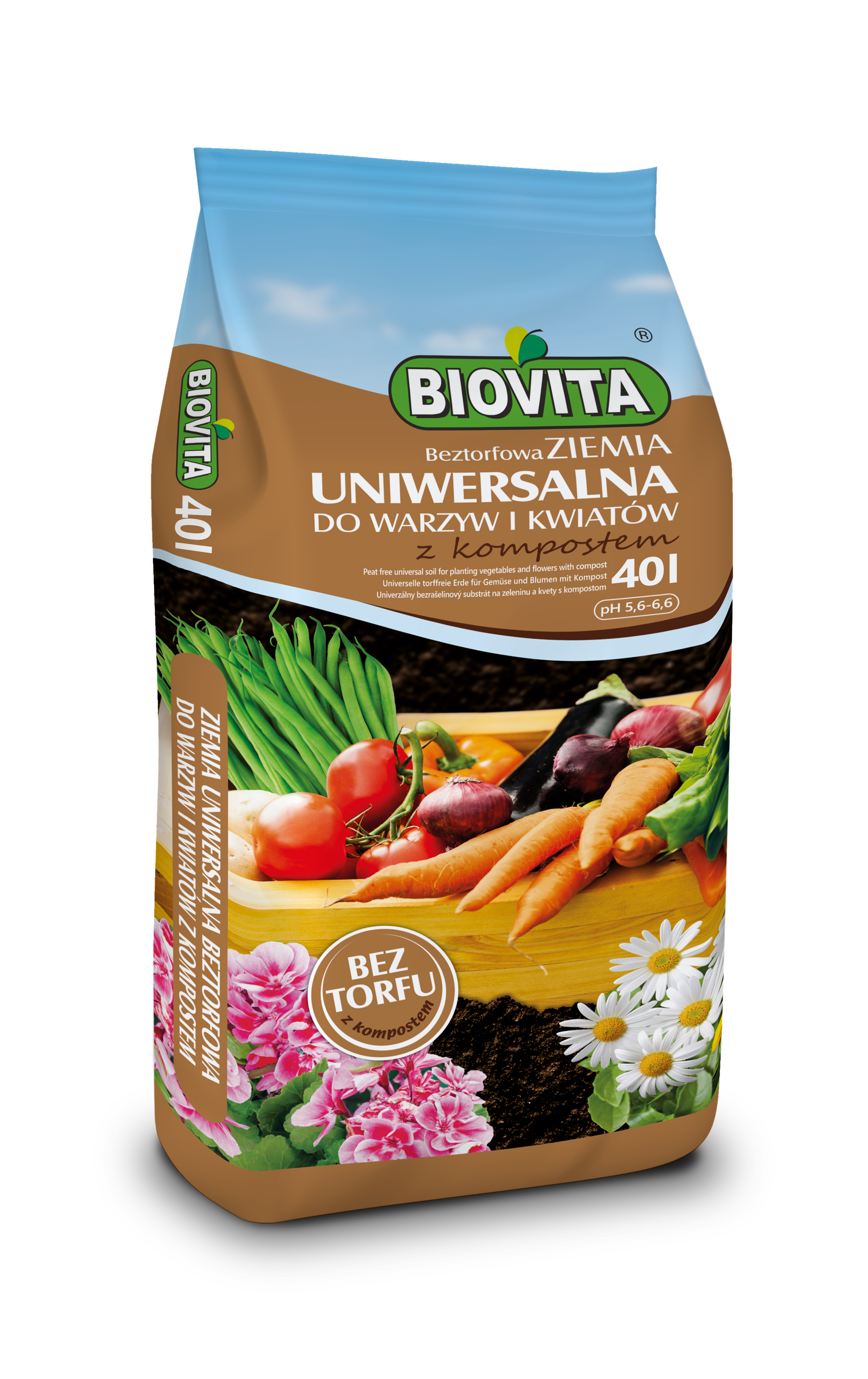 Beztorfowa ziemia uniwersalna do warzyw i kwiatów z kompostem 40 l BIOVITA