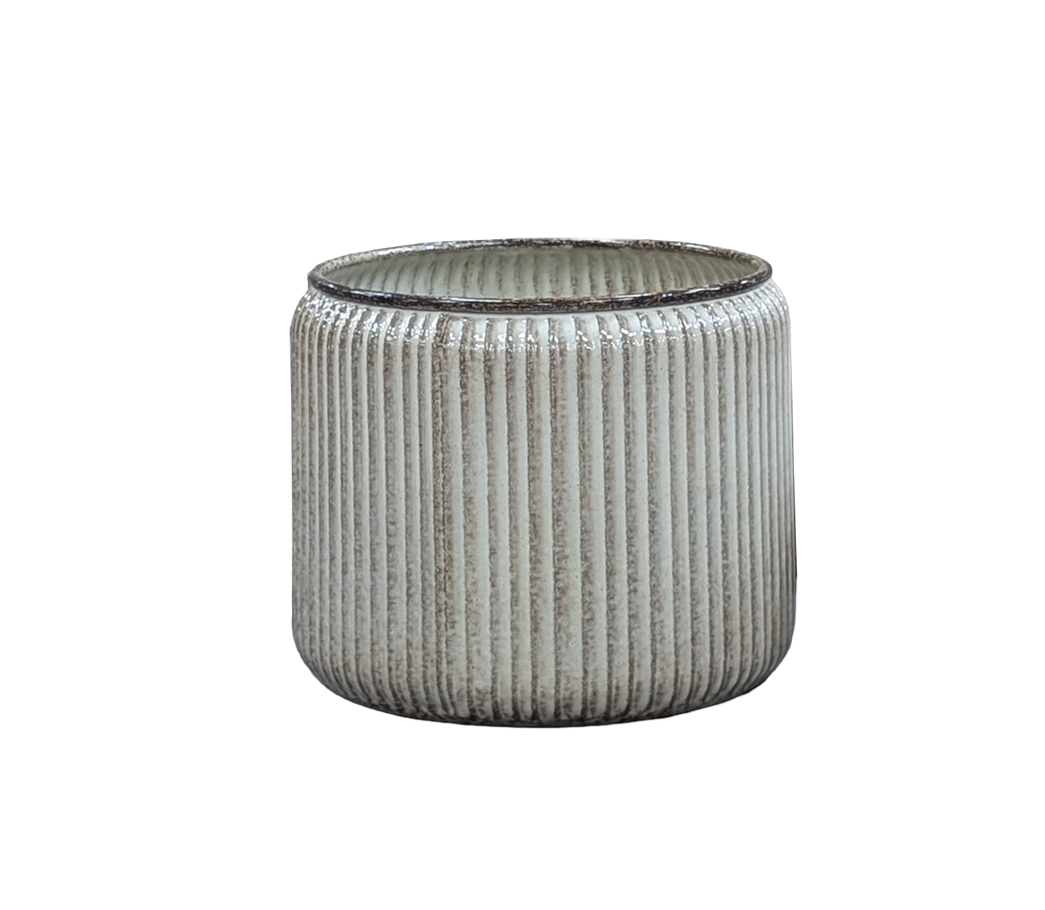 Donica metalowa CYLINDERO STRIPE śr. 37 cm wys. 31 cm beżowa
