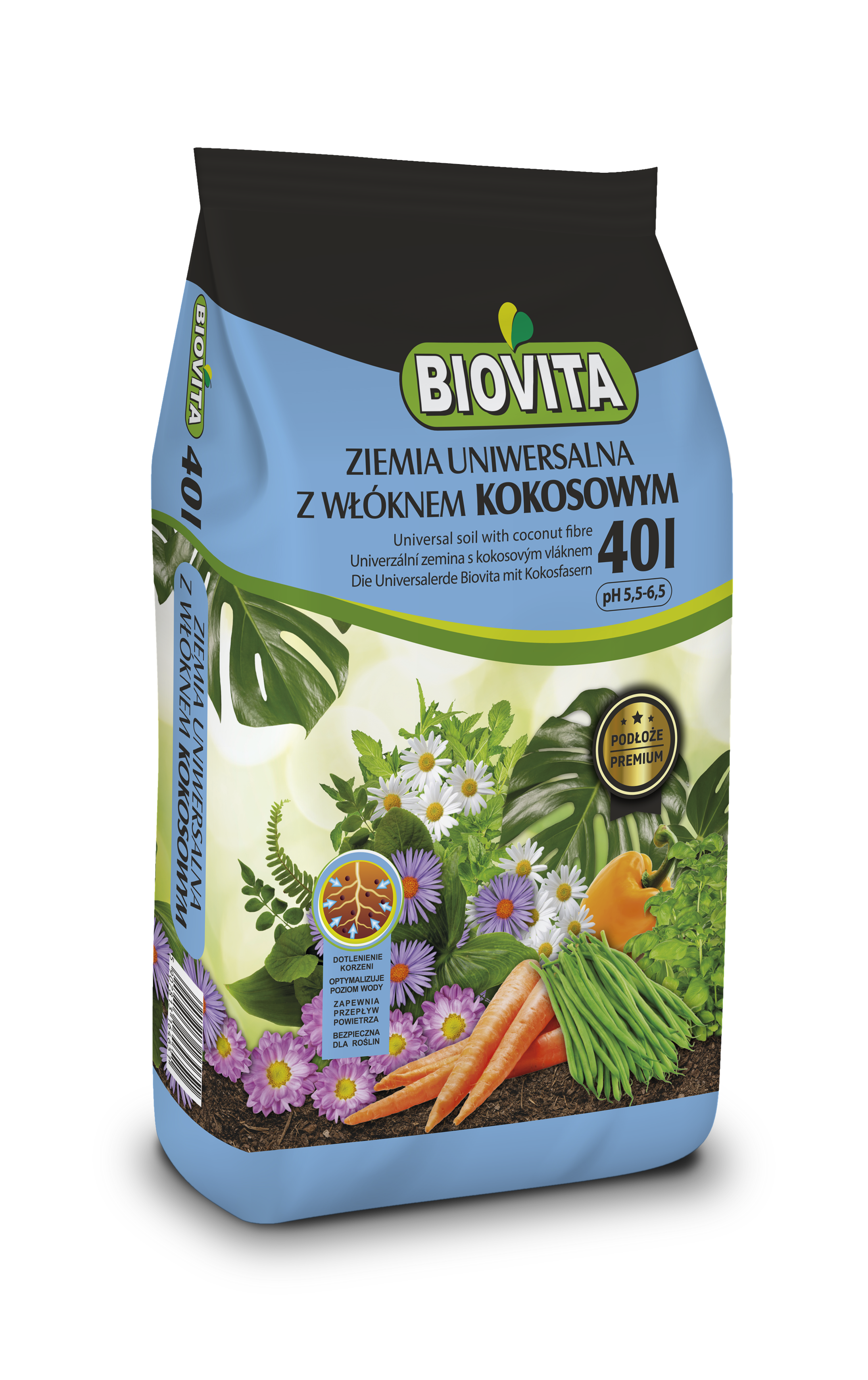 Ziemia uniwersalna z włóknem kokosowym PREMIUM 40 l BIOVITA