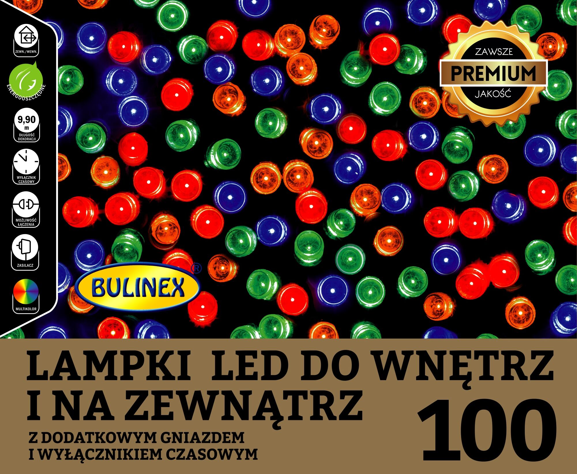 Lampki choinkowe led 100l zasilacz z dodatkowym gniazdem BULINEX