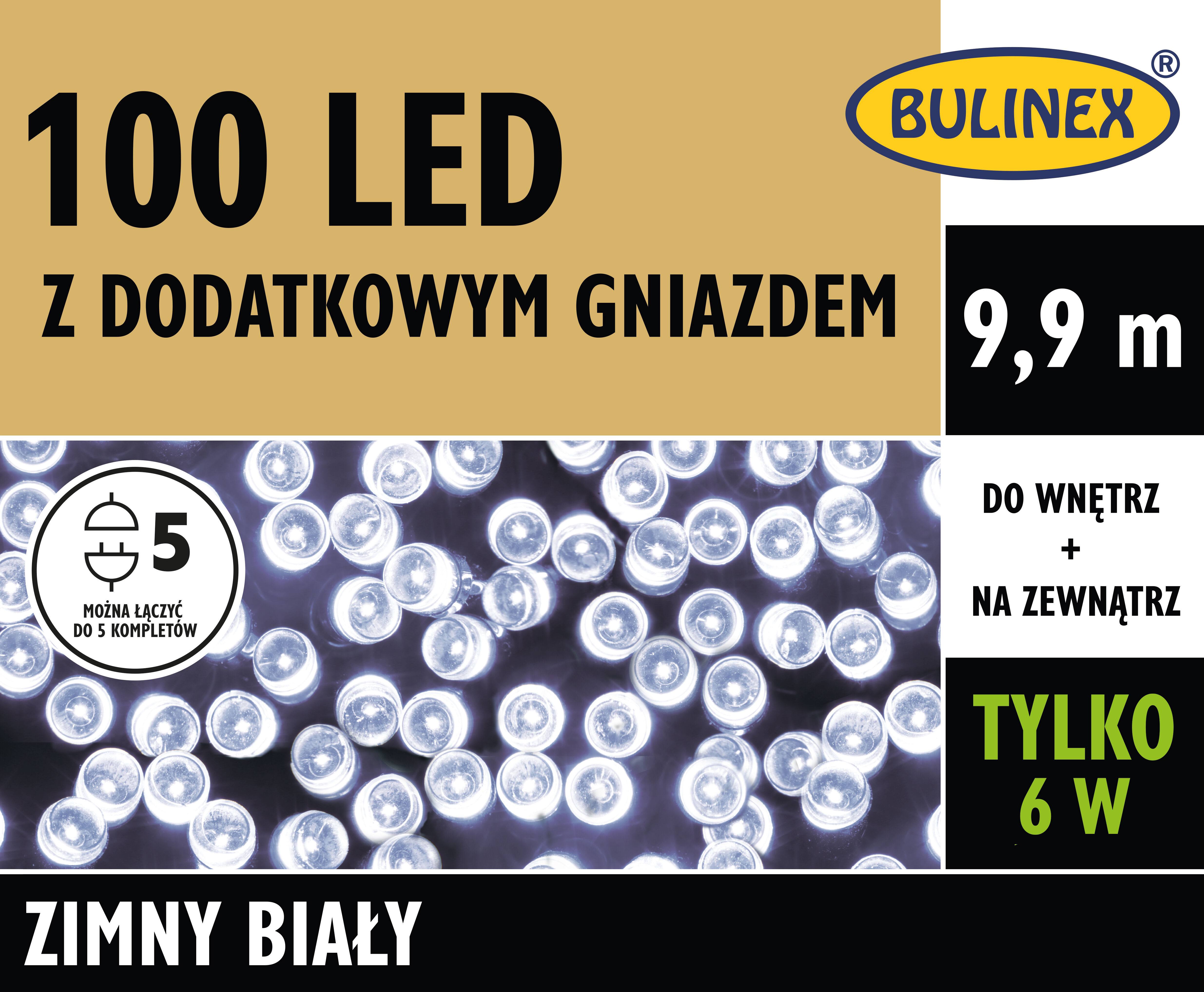 Lampki choinkowe led 100 l zasilacz z dodatkowym gniazdem BULINEX