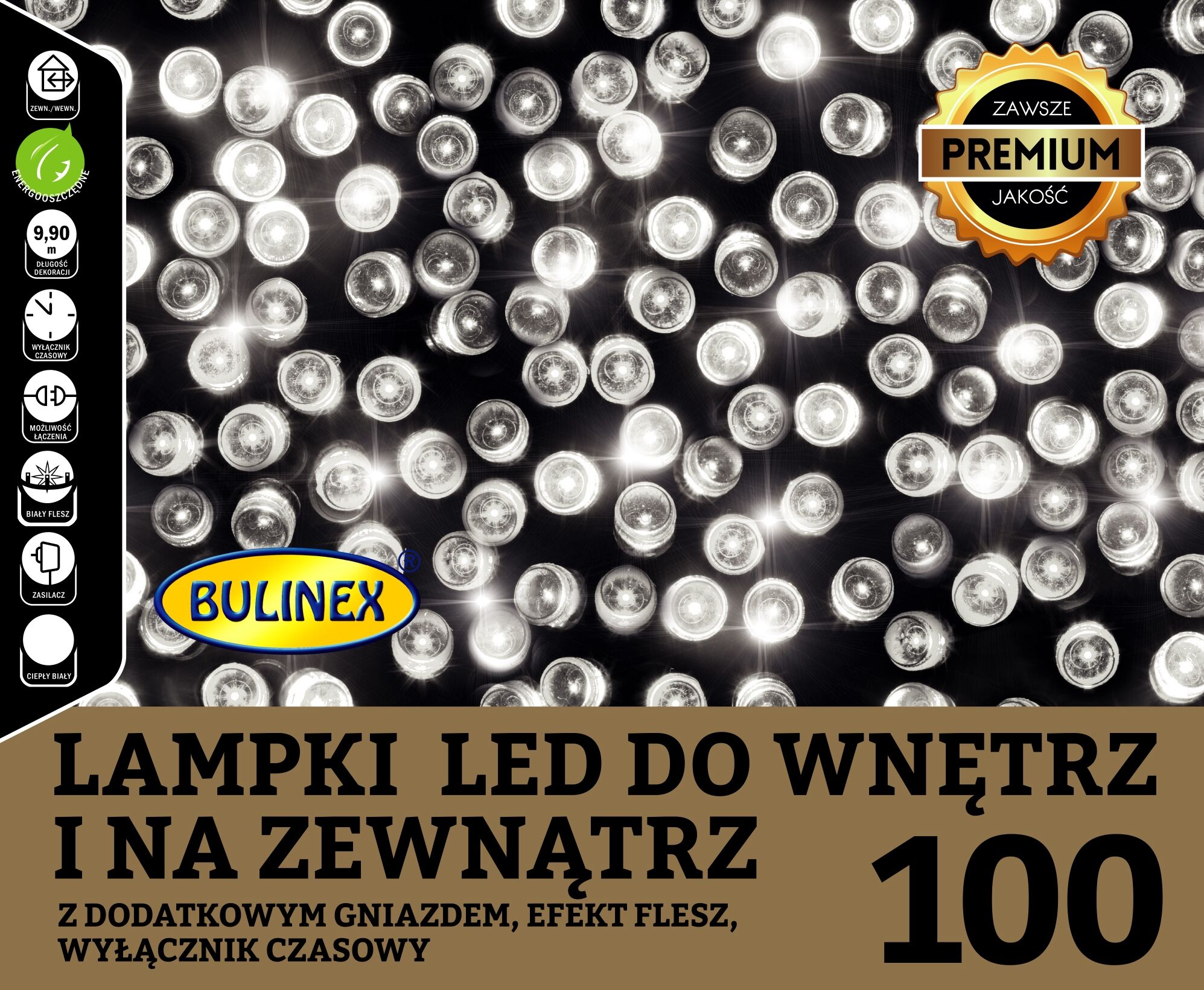 Lampki choinkowe flesz 100 l zasilacz z dodatkowym gniazdem BULINEX