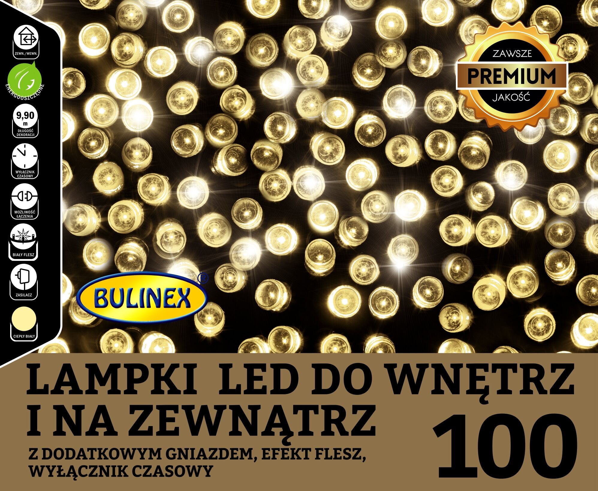 Lampki choinkowe flesz 100 l zasilacz z dodatkowym gniazdem BULINEX