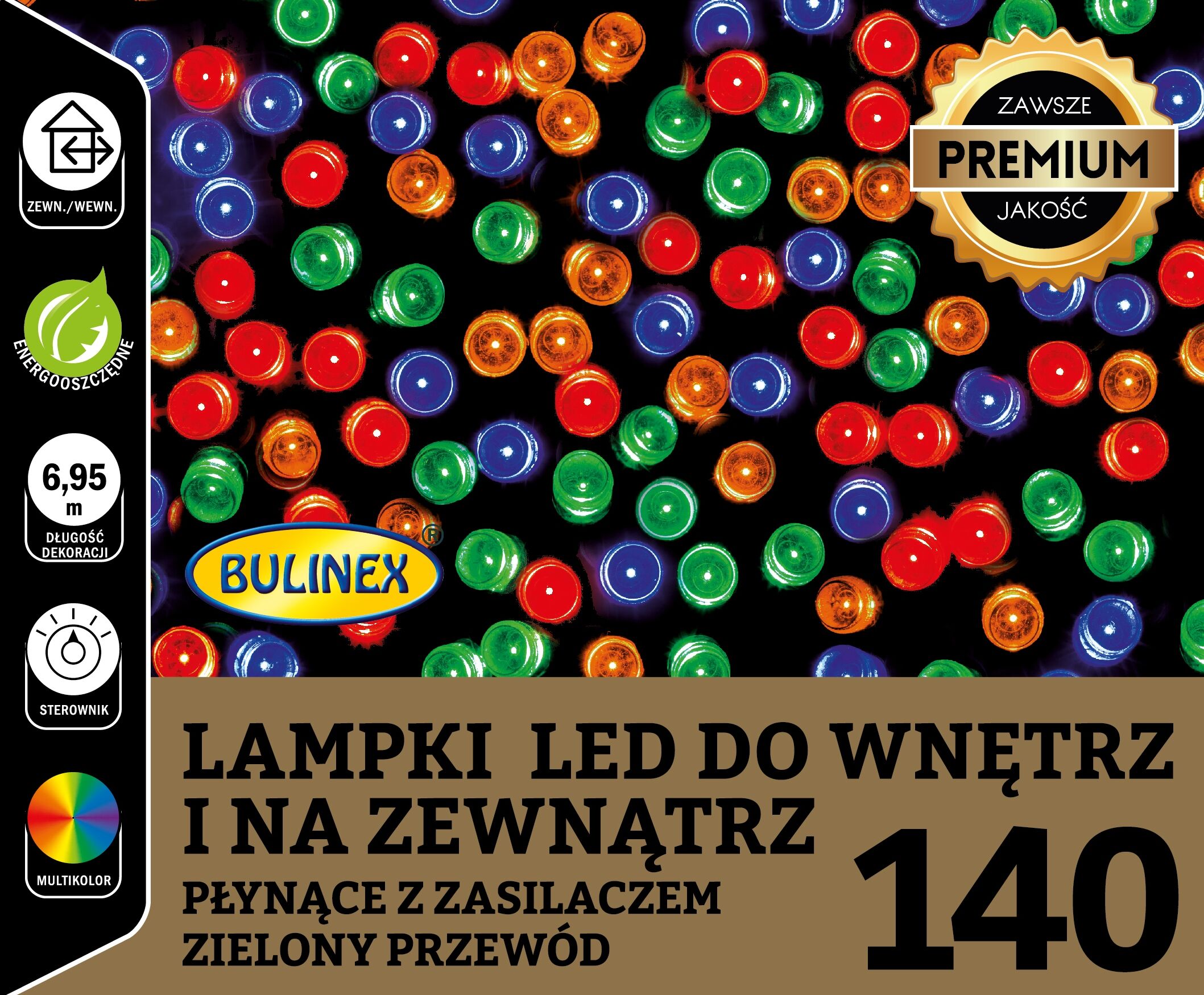 Lampki choinkowe płynące 140 l zasilacz z dodatkowym gniazdem BULINEX