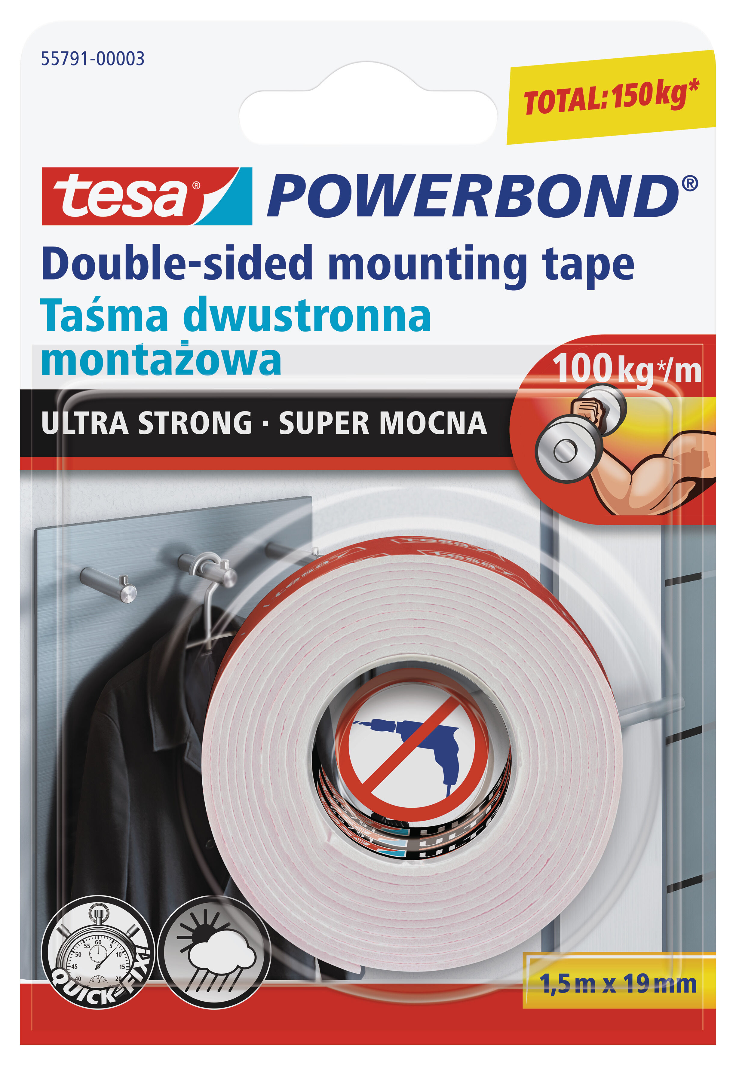 Taśma montażowa POWERBOND super mocna 1,5 m x 19 mm tesa