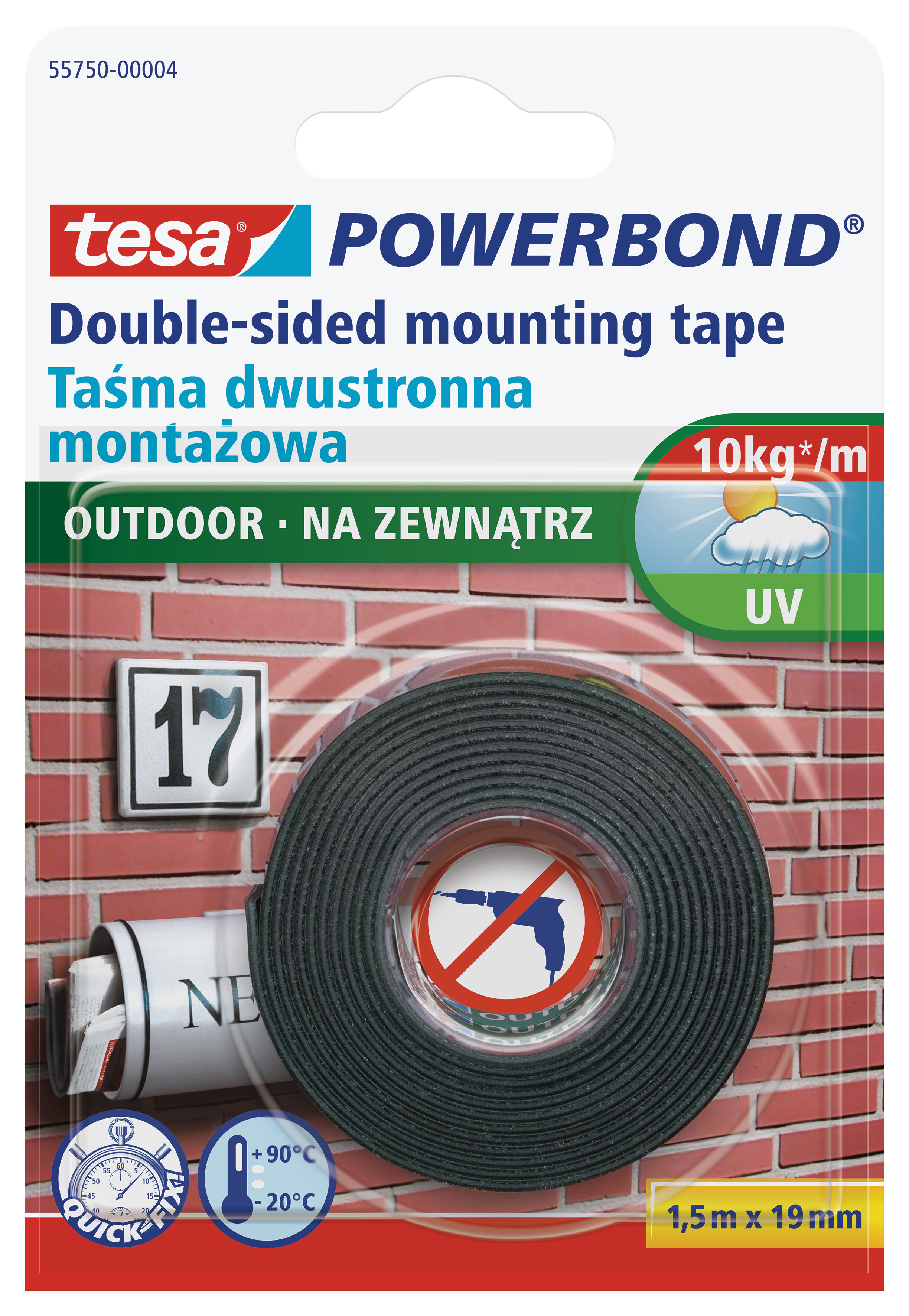 Taśma montażowa POWERBOND na zewnątrz 1,5 m x 19 mm tesa