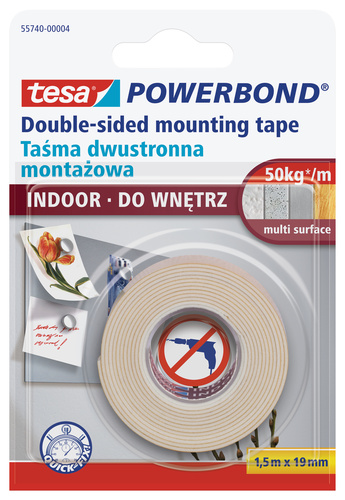 Taśma montażowa POWERBOND do wnętrz 1,5 m x 19 mm tesa