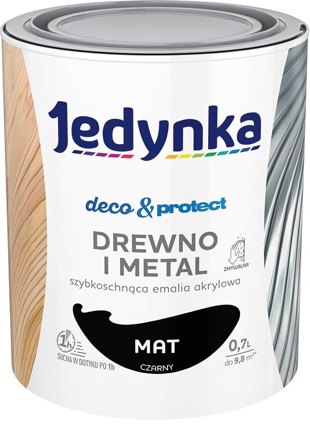 Poland product data sample: Farba akrylowa Jedynka Deco&Protect Drewno i Metal mat Czarny 0,7 l