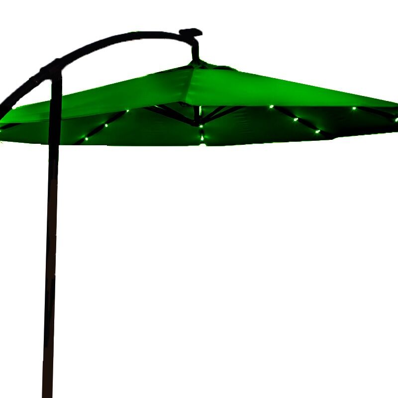 Parasol stalowy ze stelażem bocznym i oświetleniem ciemnozielony