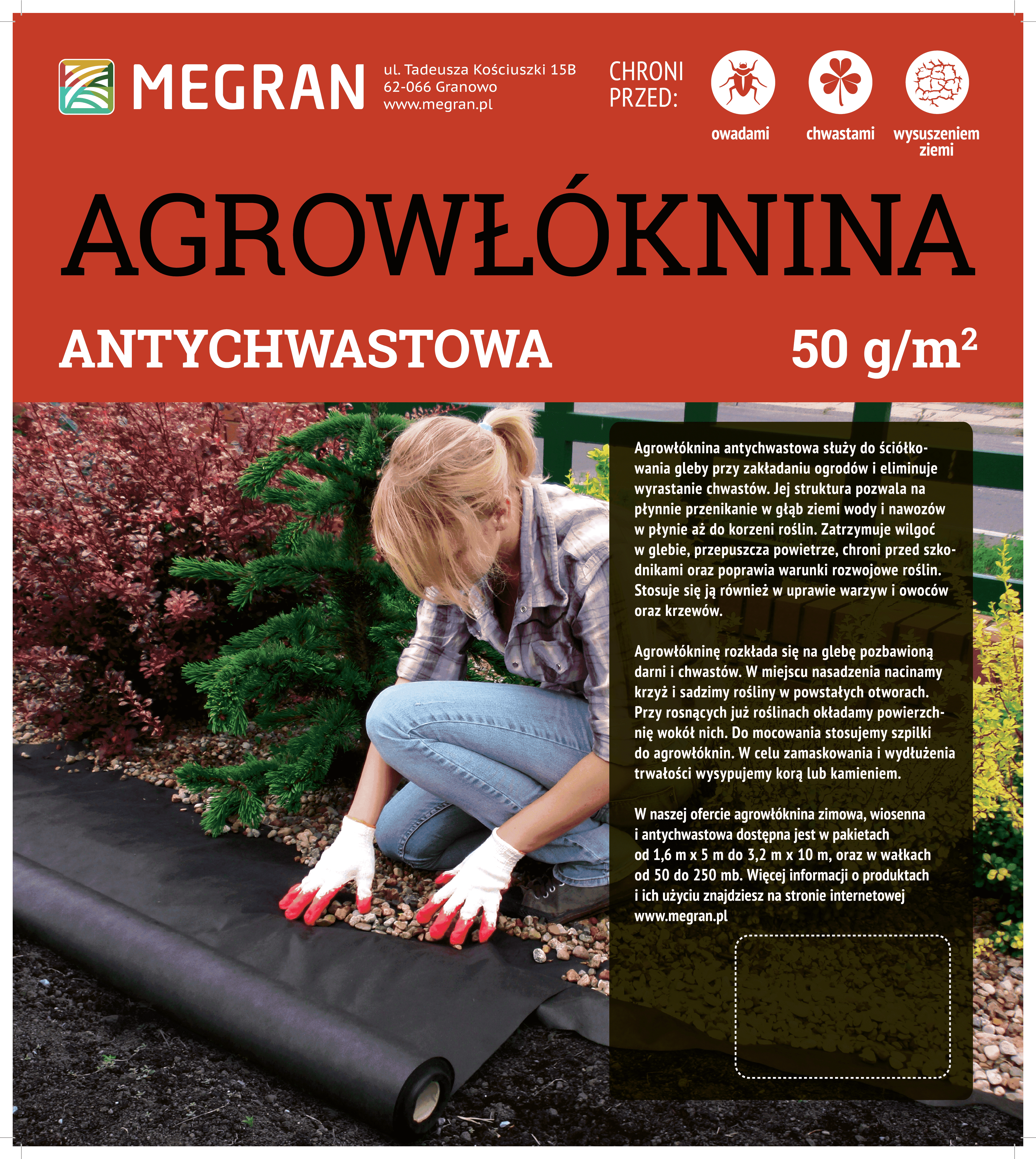 Agrowłóknina antychwastowa 50 g/m² czarna 1,6 m x 20 mb