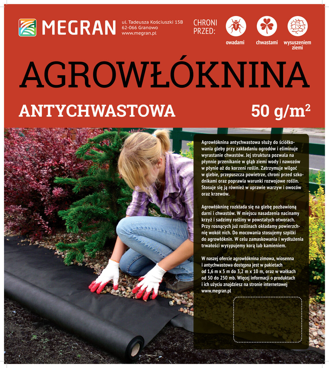 Agrowłóknina antychwastowa 50 g/m² brązowa 1,6 m x 5 mb