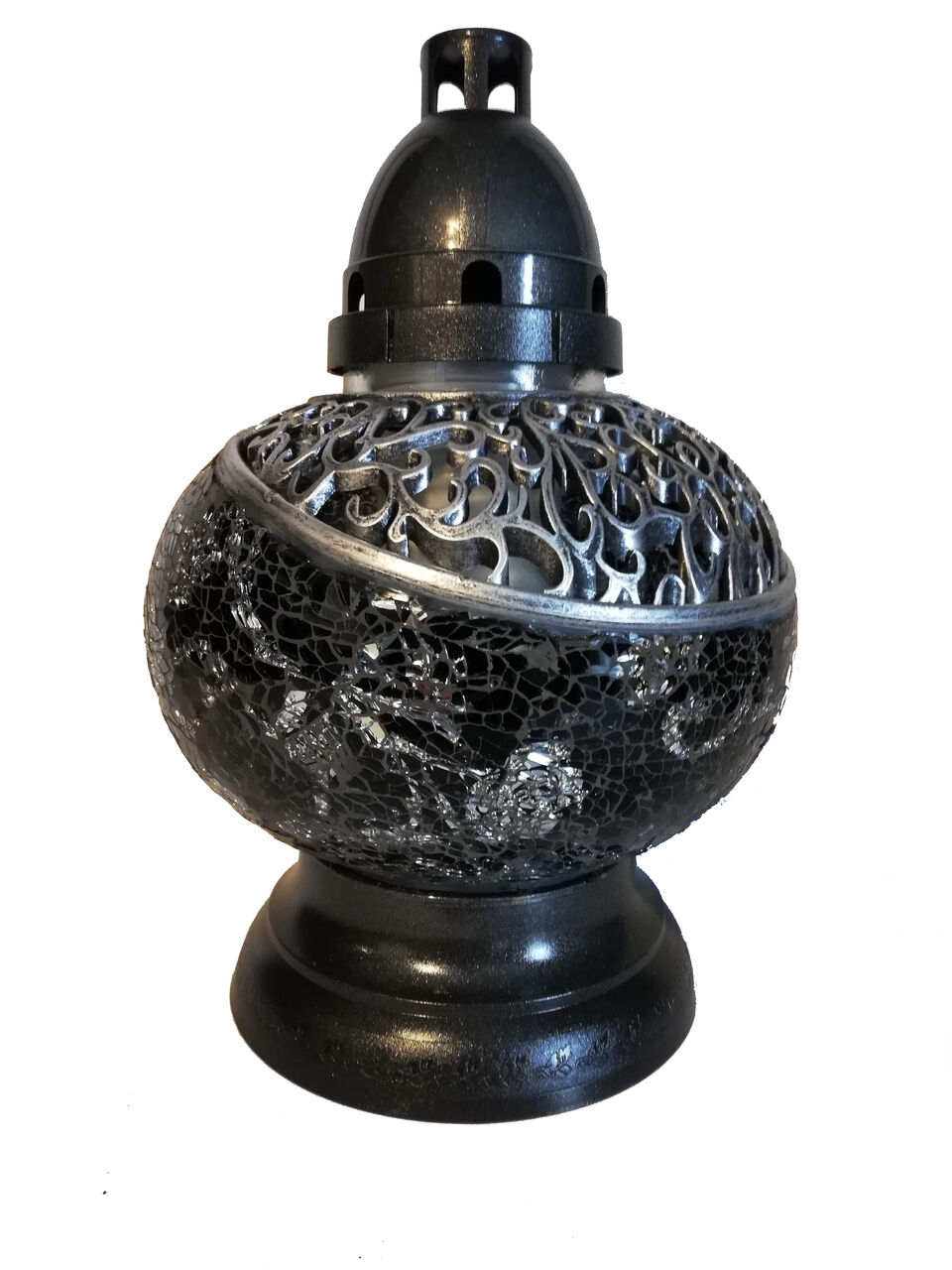 Znicz witraż Mini Waza SZKM14 29 cm czarno-srebrny Ilumini