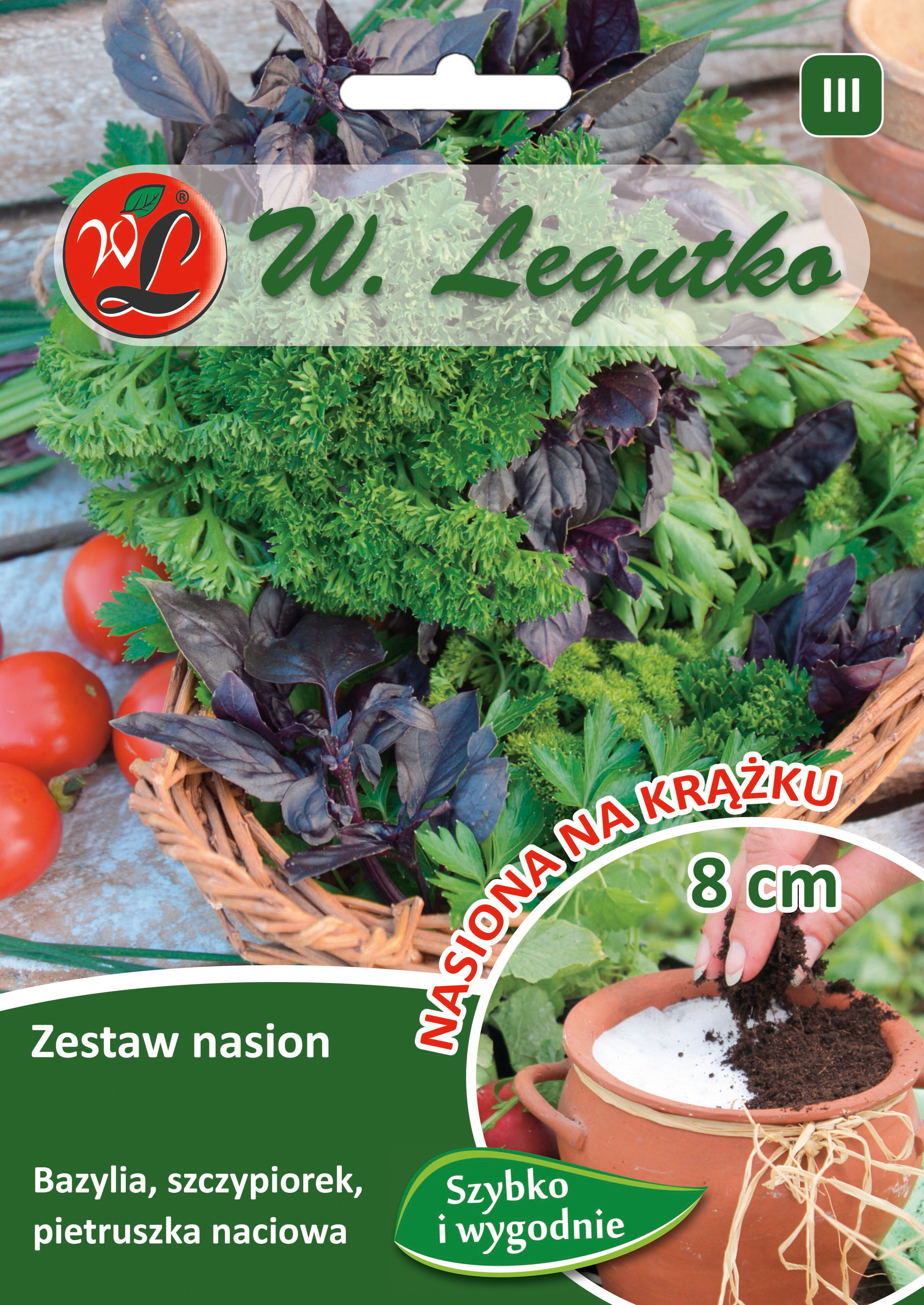 Nasiona na krążku - zestaw: bazylia, szczypiorek, pietruszka W.Legutko