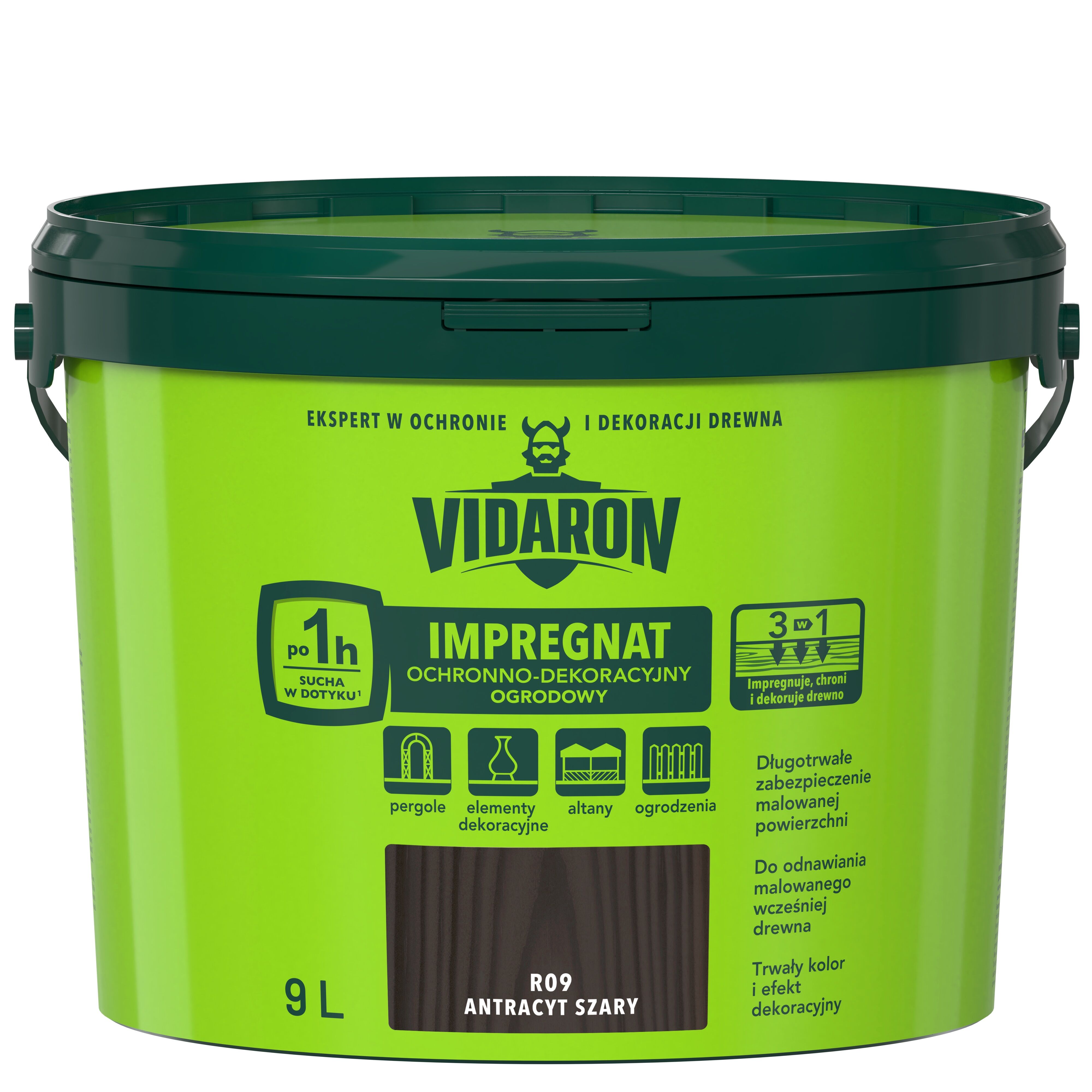 Impregnat Ochronno-Dekoracyjny Ogrodowy R09 antracyt szary 9l VIDARON