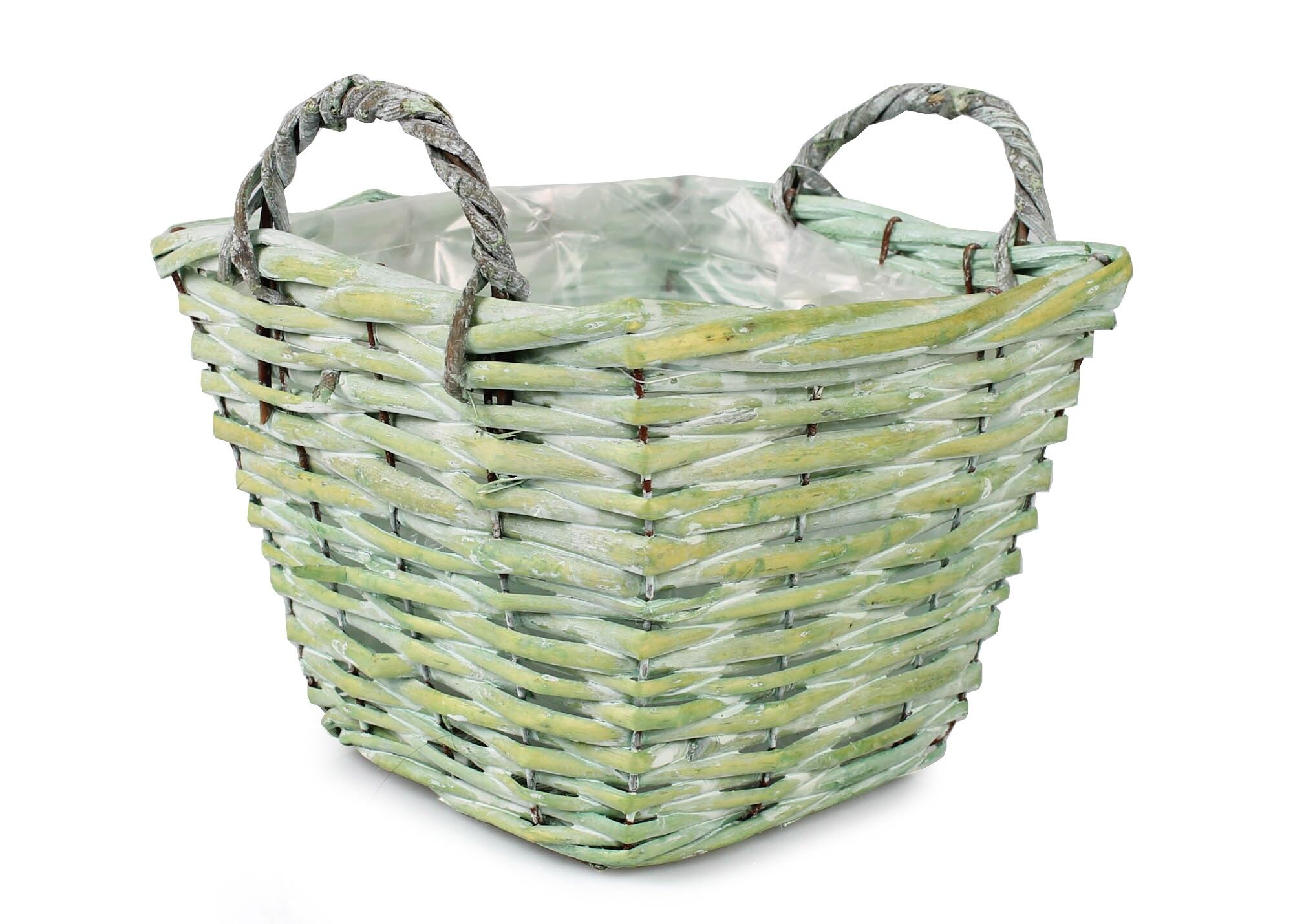Osłonka z uchwytami zielona kwadratowa 20 x 20 x 14/19 cm