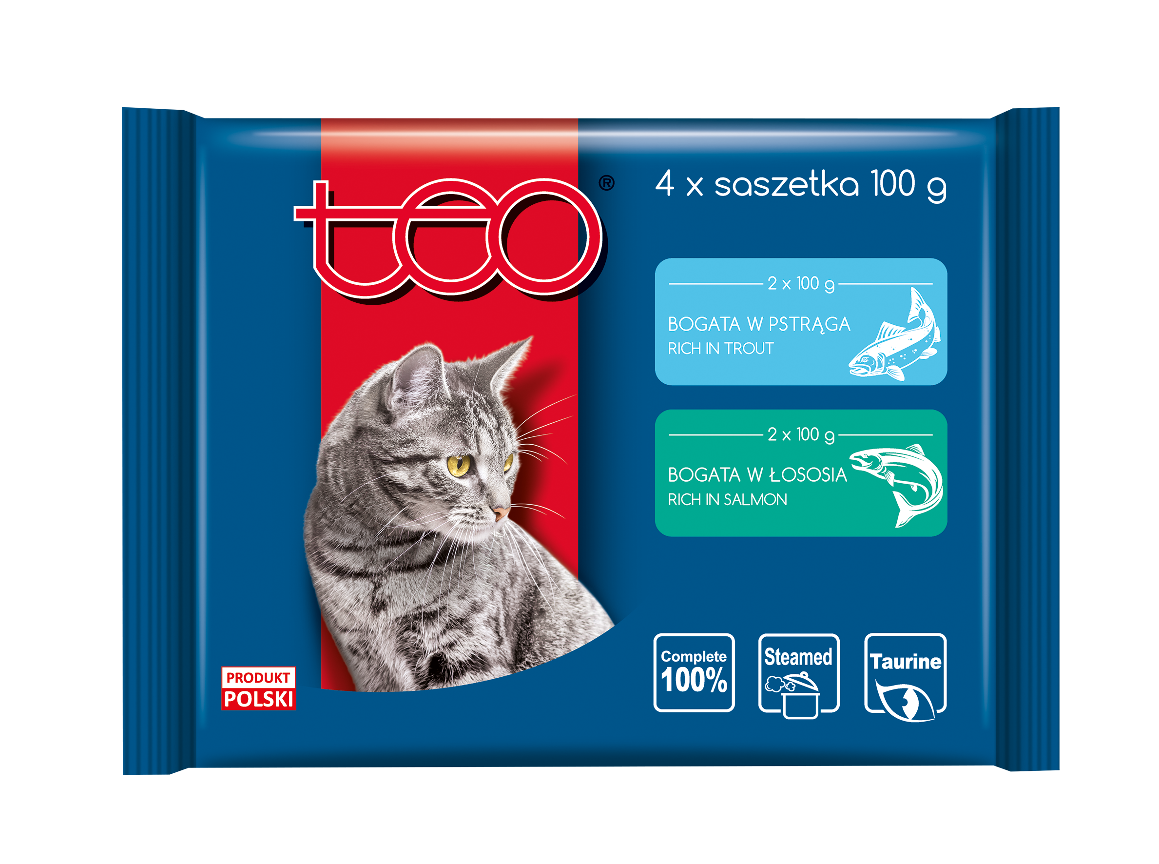 Karma mokra dla kota pstrąg/łosoś 4 x 100 g TEO